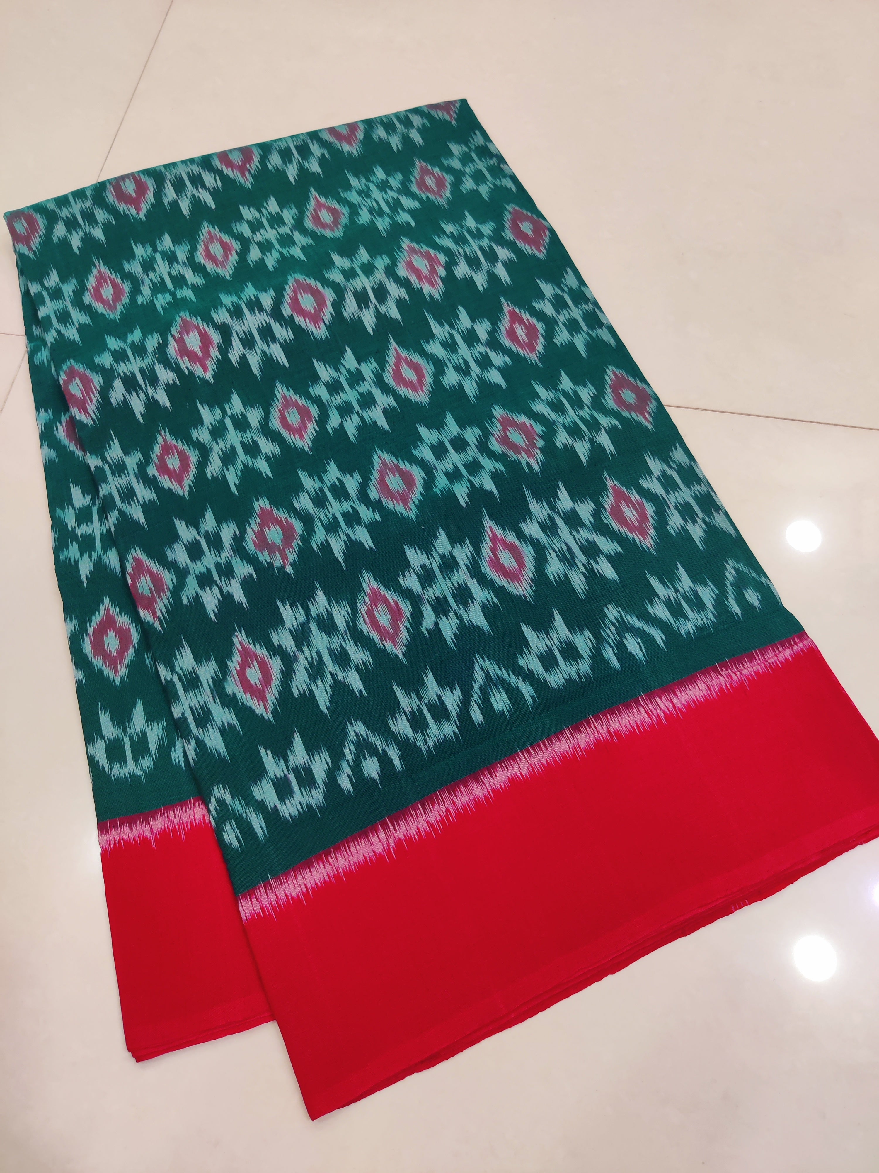 RED- MERCERISED PURE COTTON HANDLOOM POCHAMPALLY IKAT SAREE 105