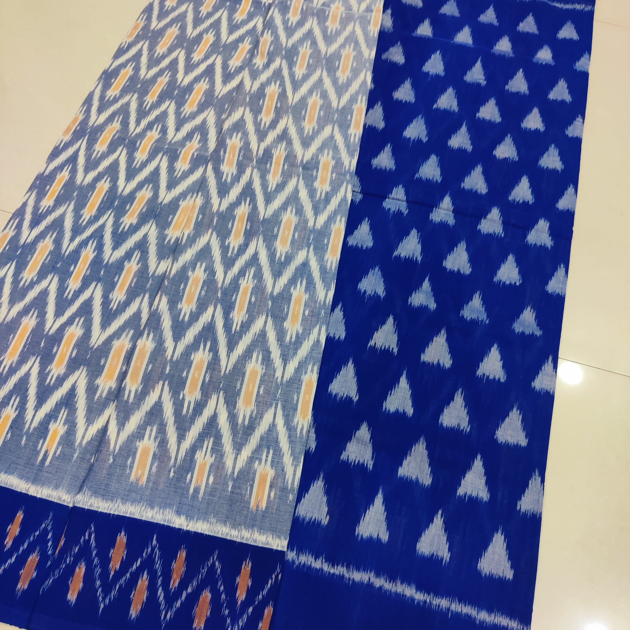 BLUE- MERCERISED PURE COTTON HANDLOOM POCHAMPALLY IKAT SAREE 114