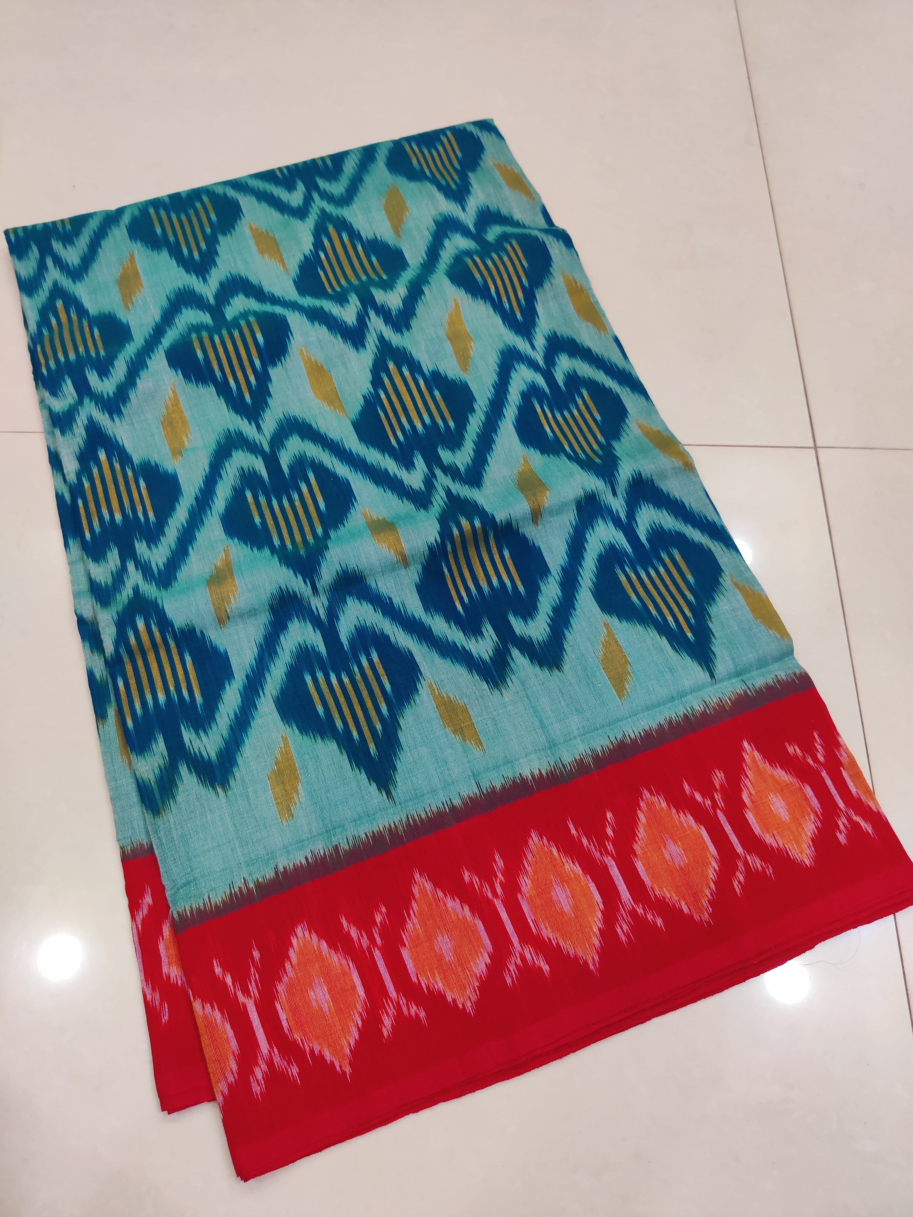 RED- MERCERISED PURE COTTON HANDLOOM POCHAMPALLY IKAT SAREE 105