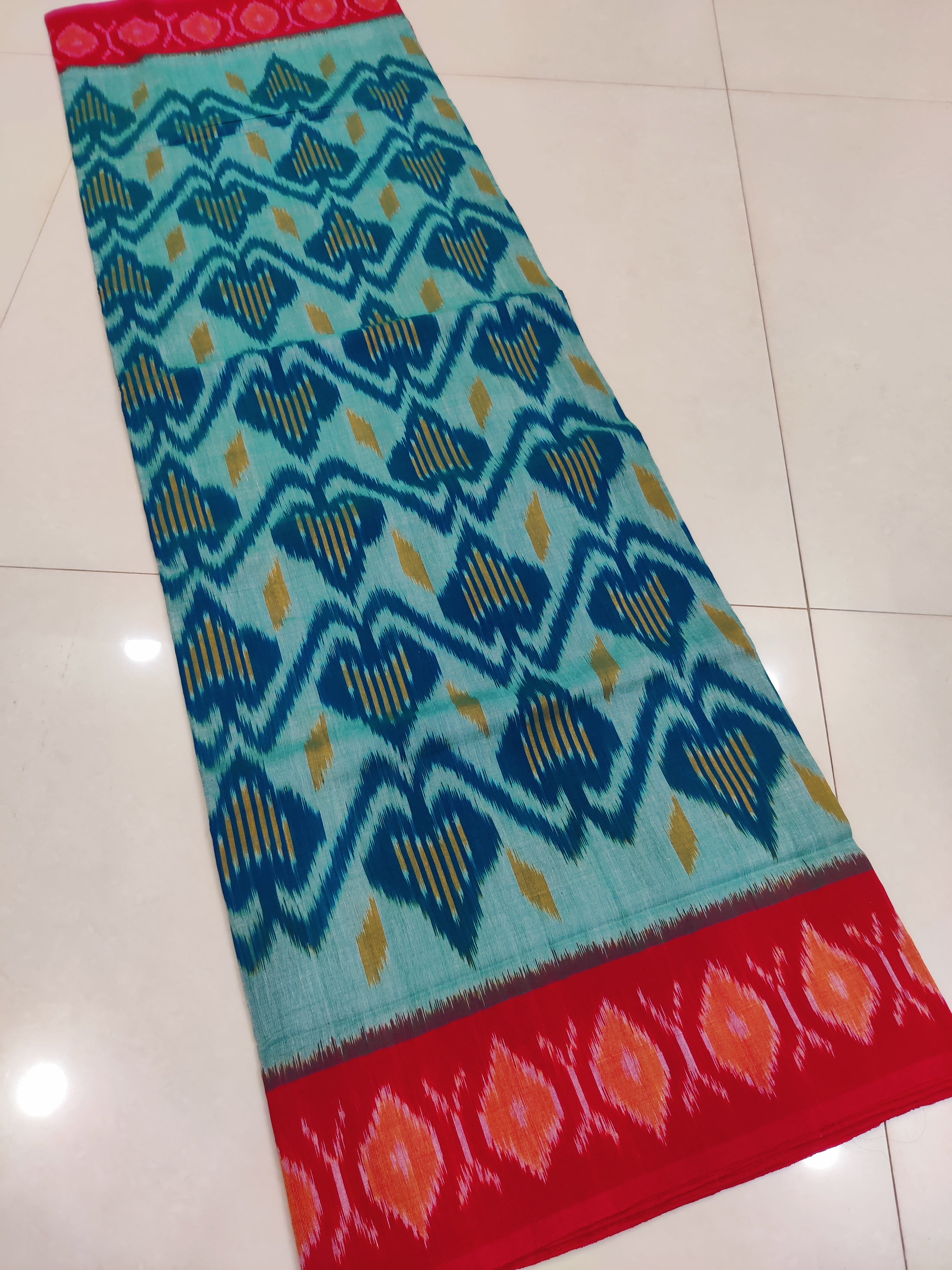 RED- MERCERISED PURE COTTON HANDLOOM POCHAMPALLY IKAT SAREE 105