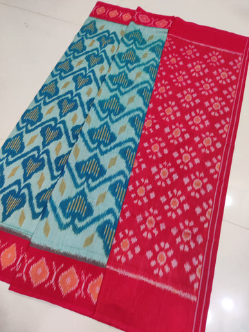 RED- MERCERISED PURE COTTON HANDLOOM POCHAMPALLY IKAT SAREE 105