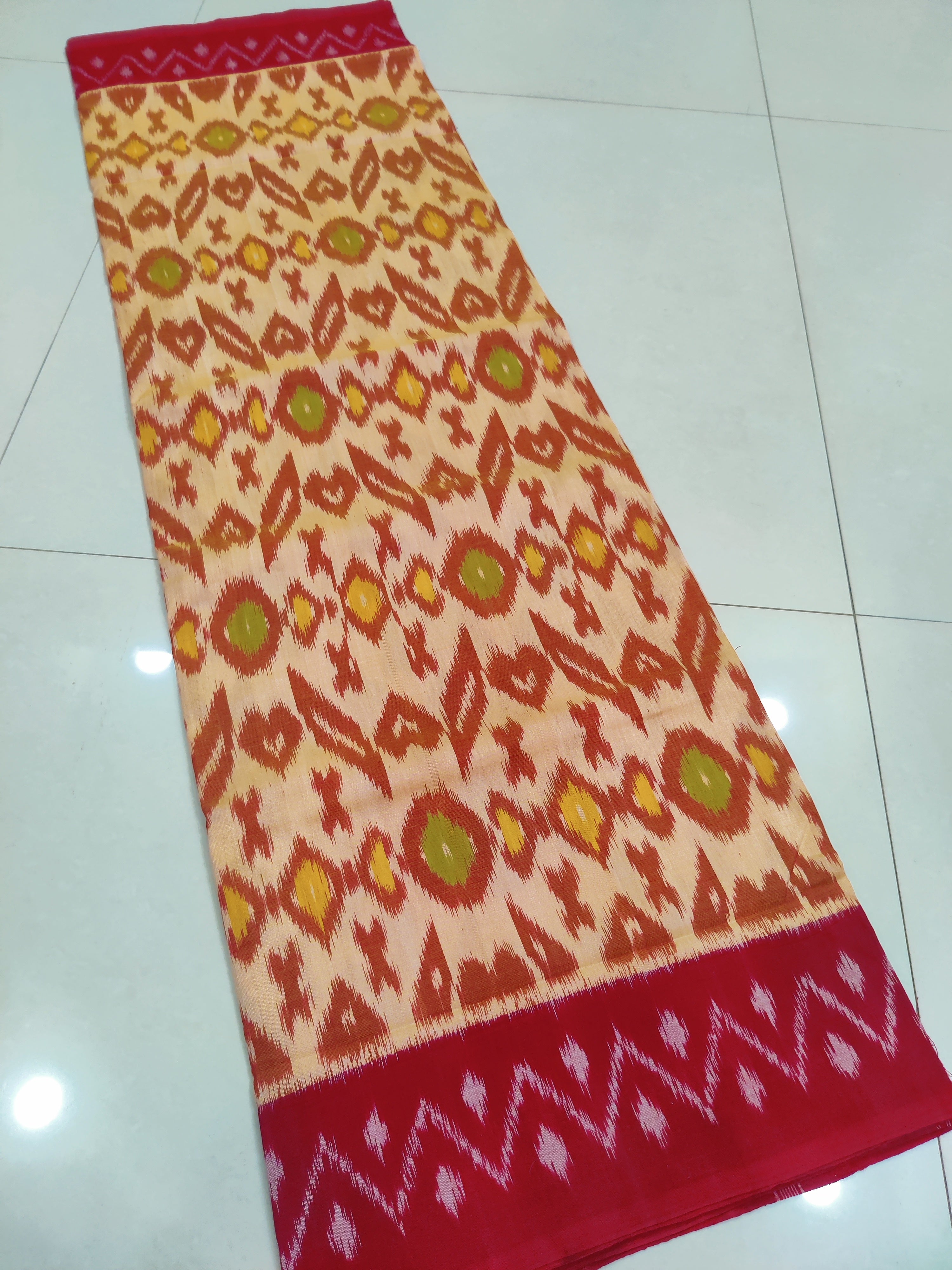 RED- MERCERISED PURE COTTON HANDLOOM POCHAMPALLY IKAT SAREE 106