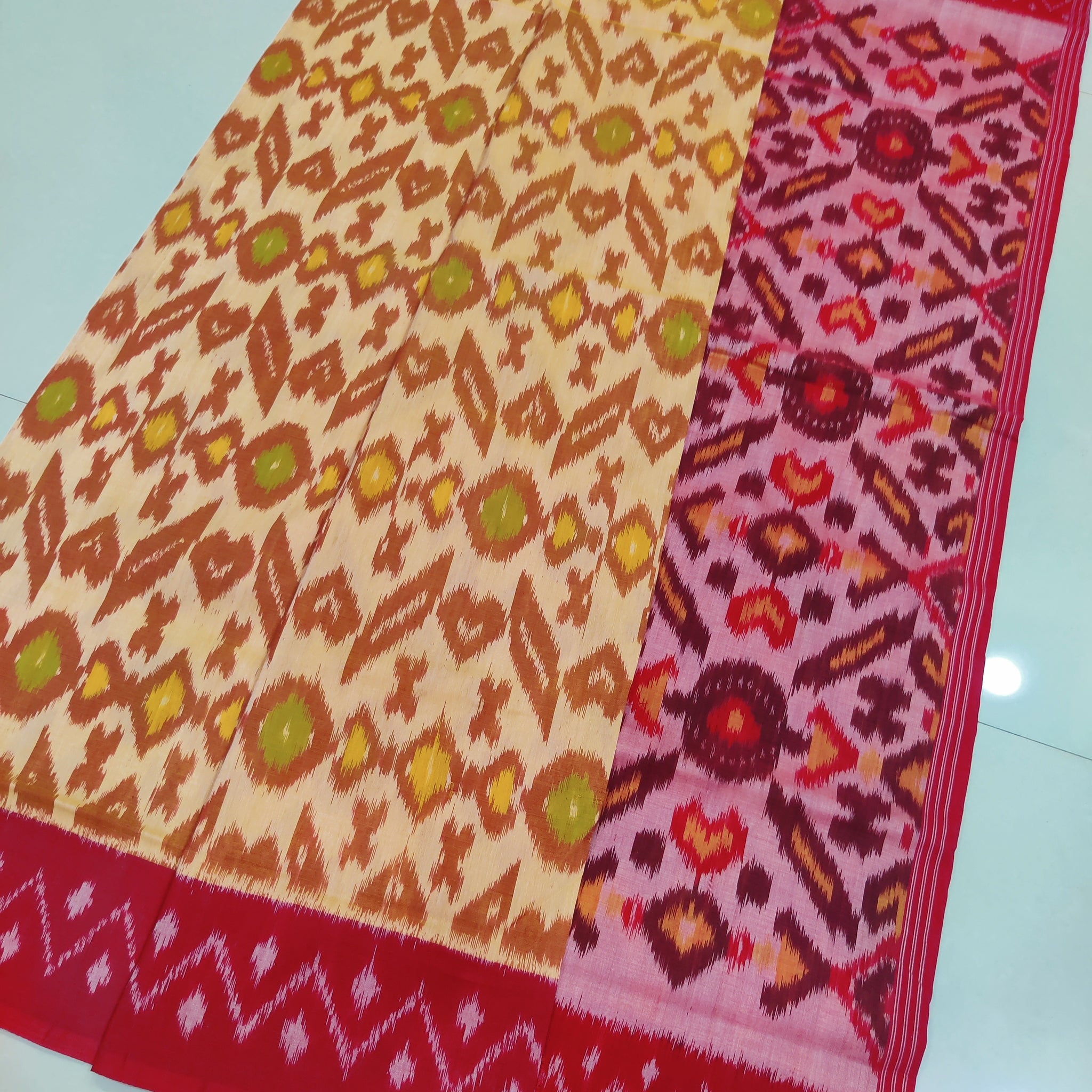 RED- MERCERISED PURE COTTON HANDLOOM POCHAMPALLY IKAT SAREE 106