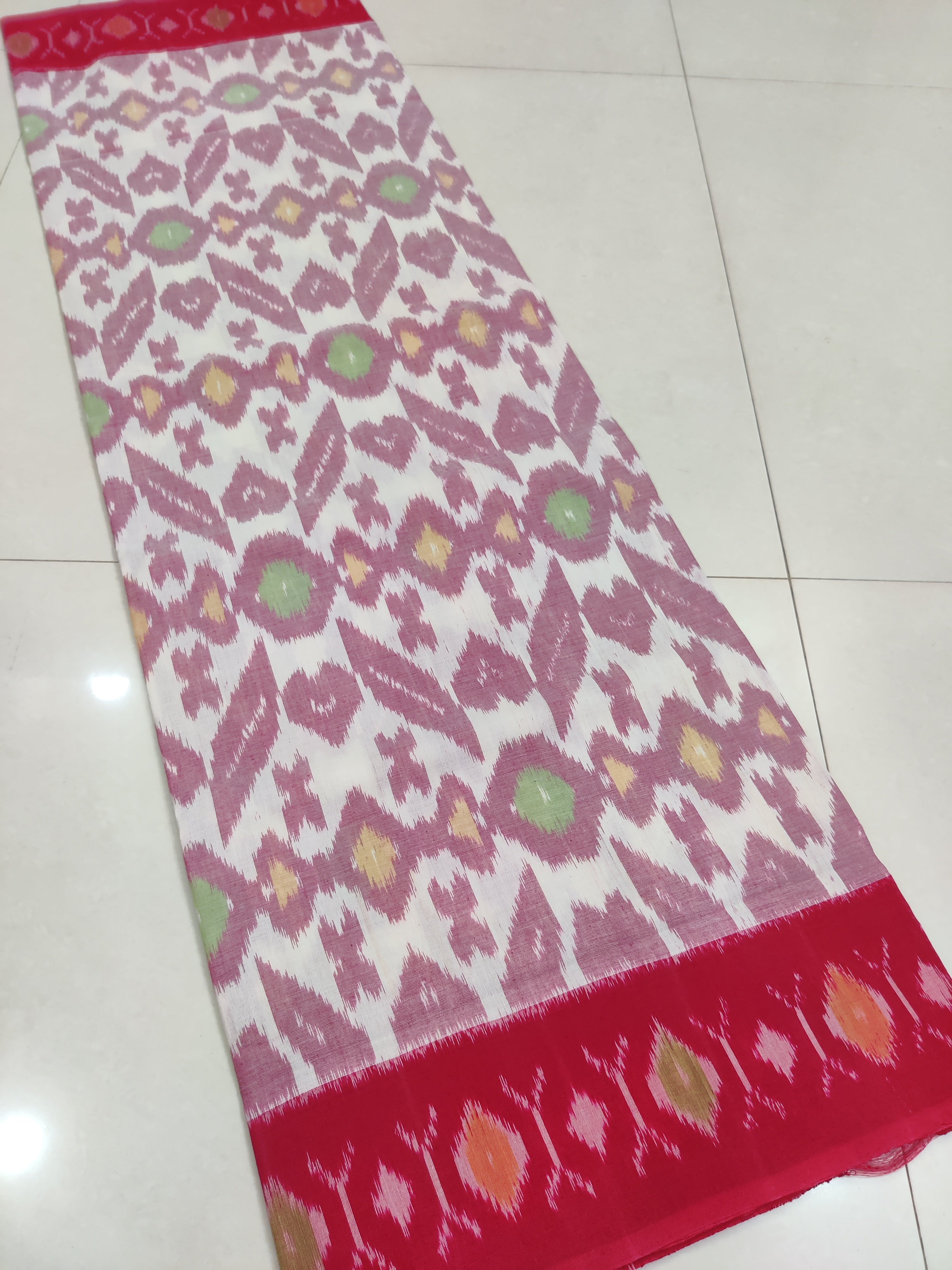 RED- MERCERISED PURE COTTON HANDLOOM POCHAMPALLY IKAT SAREE 107
