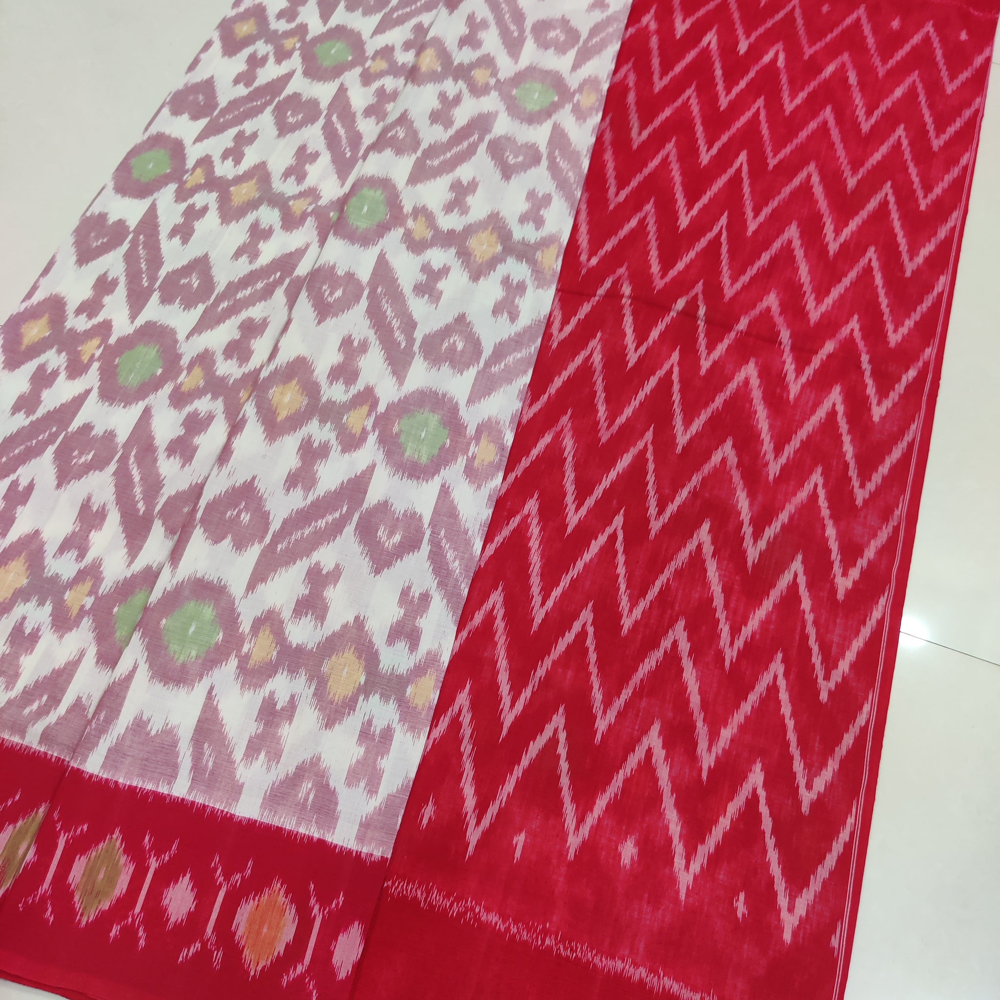 RED- MERCERISED PURE COTTON HANDLOOM POCHAMPALLY IKAT SAREE 107