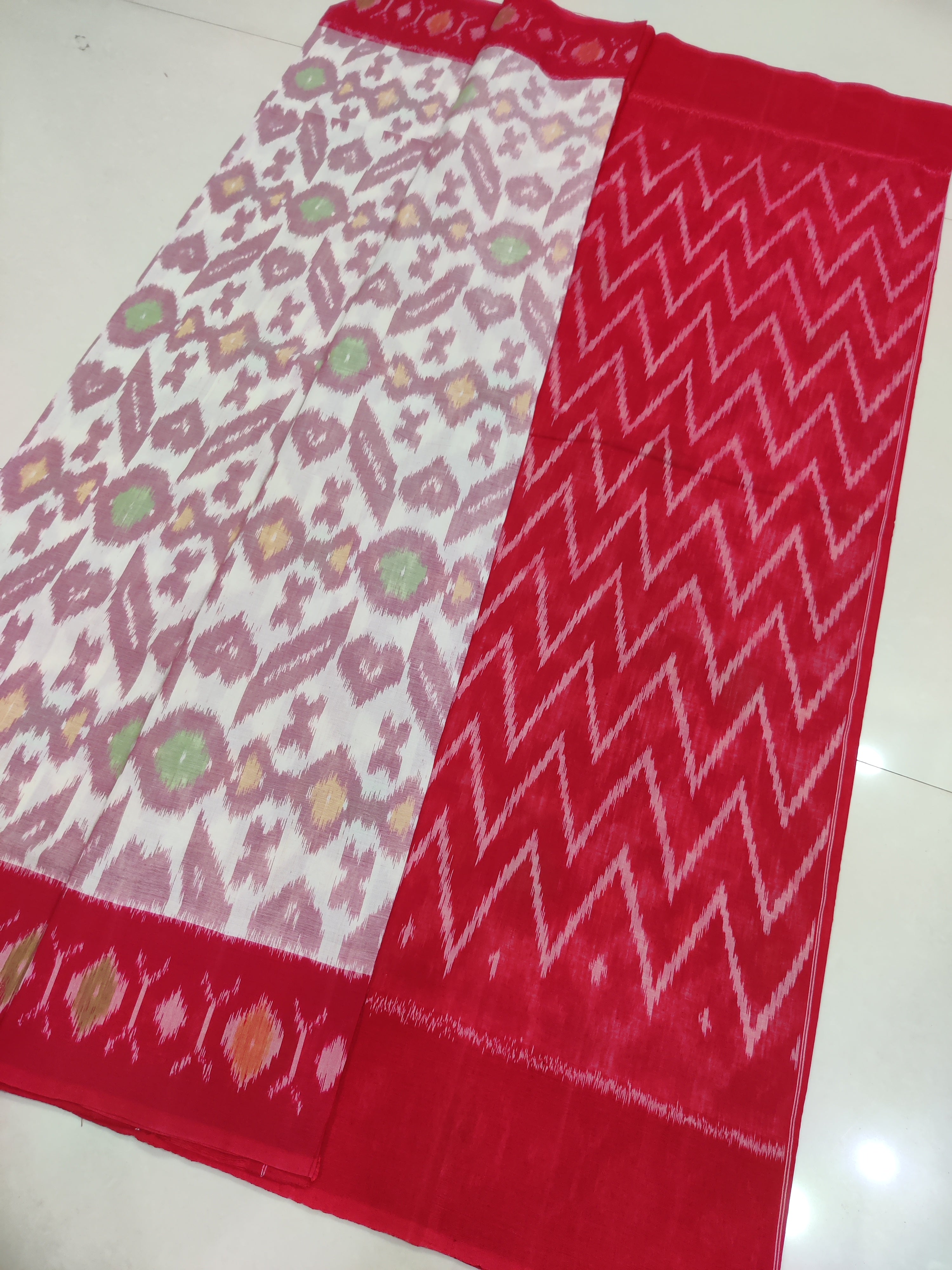 RED- MERCERISED PURE COTTON HANDLOOM POCHAMPALLY IKAT SAREE 107