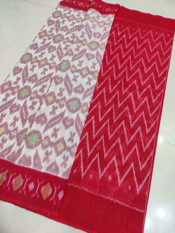 RED- MERCERISED PURE COTTON HANDLOOM POCHAMPALLY IKAT SAREE 107