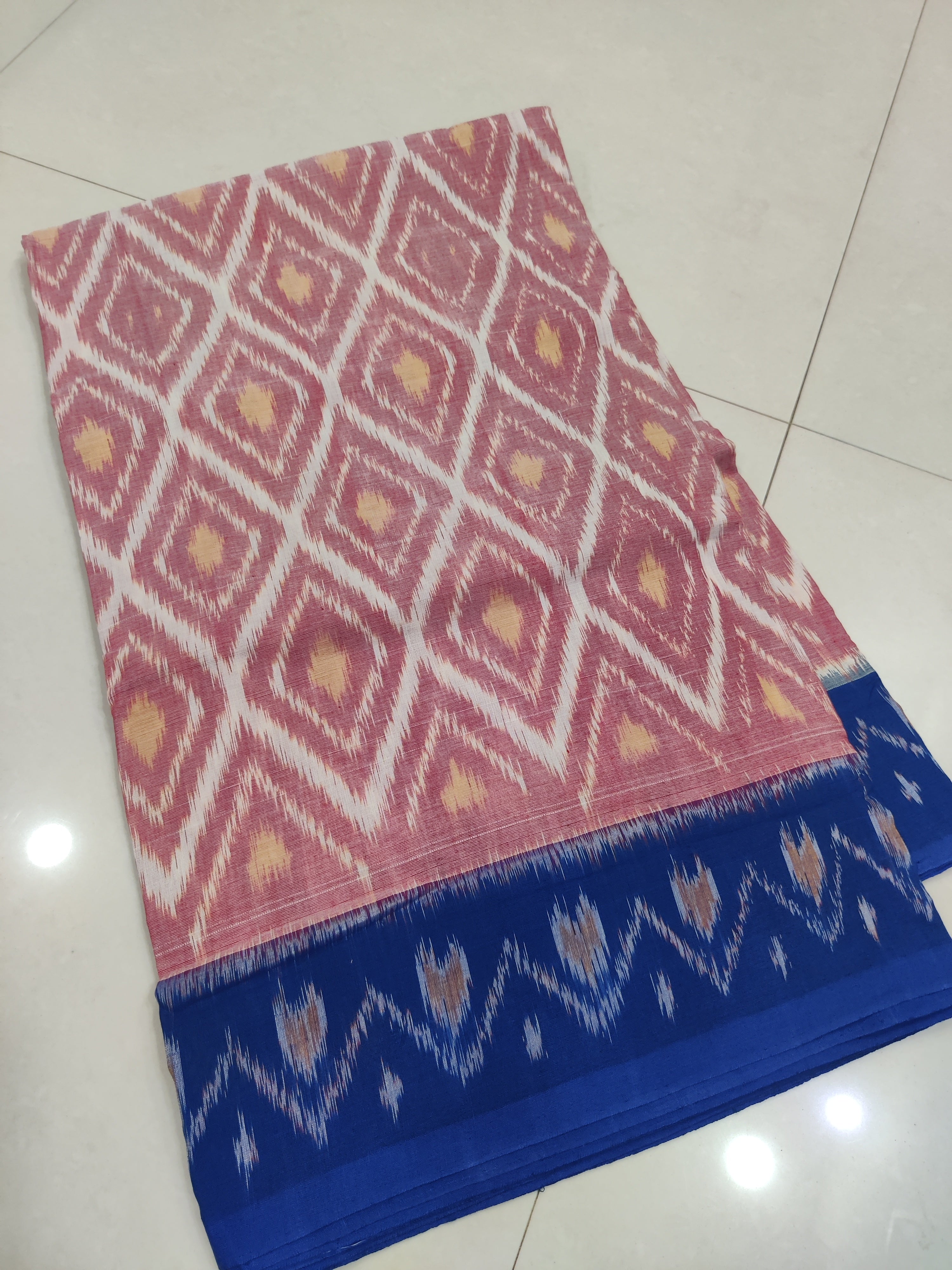 BLUE- MERCERISED PURE COTTON HANDLOOM POCHAMPALLY IKAT SAREE 116