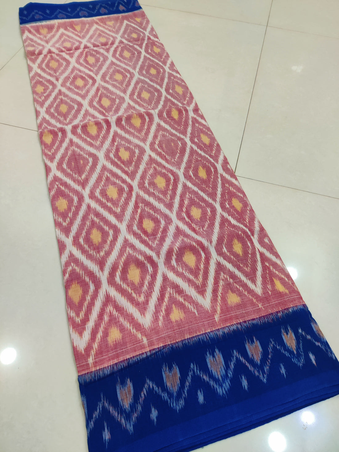 BLUE- MERCERISED PURE COTTON HANDLOOM POCHAMPALLY IKAT SAREE 116