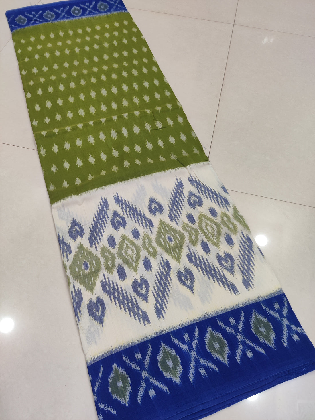 BLUE- MERCERISED PURE COTTON HANDLOOM POCHAMPALLY IKAT SAREE 115