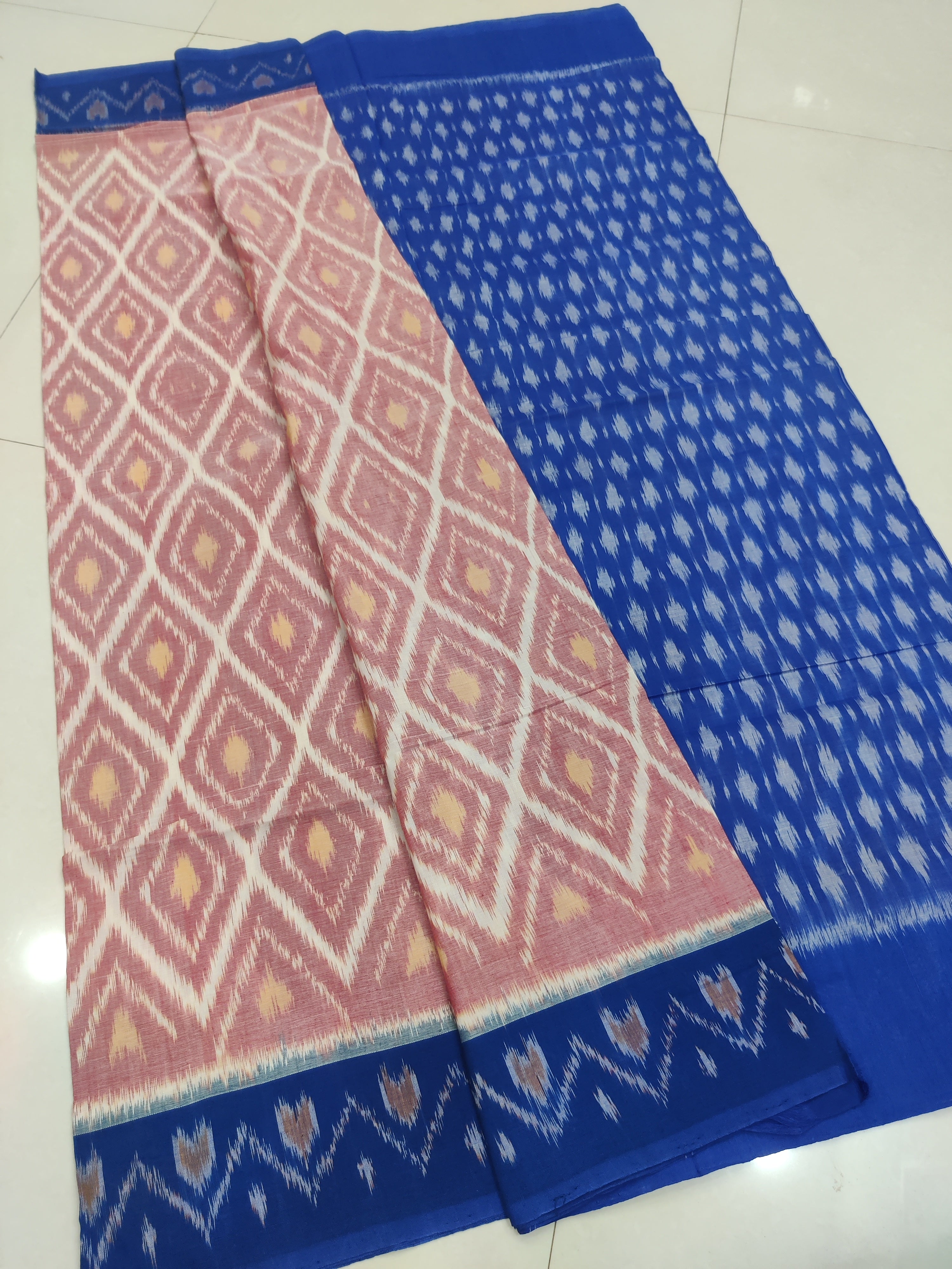 BLUE- MERCERISED PURE COTTON HANDLOOM POCHAMPALLY IKAT SAREE 116