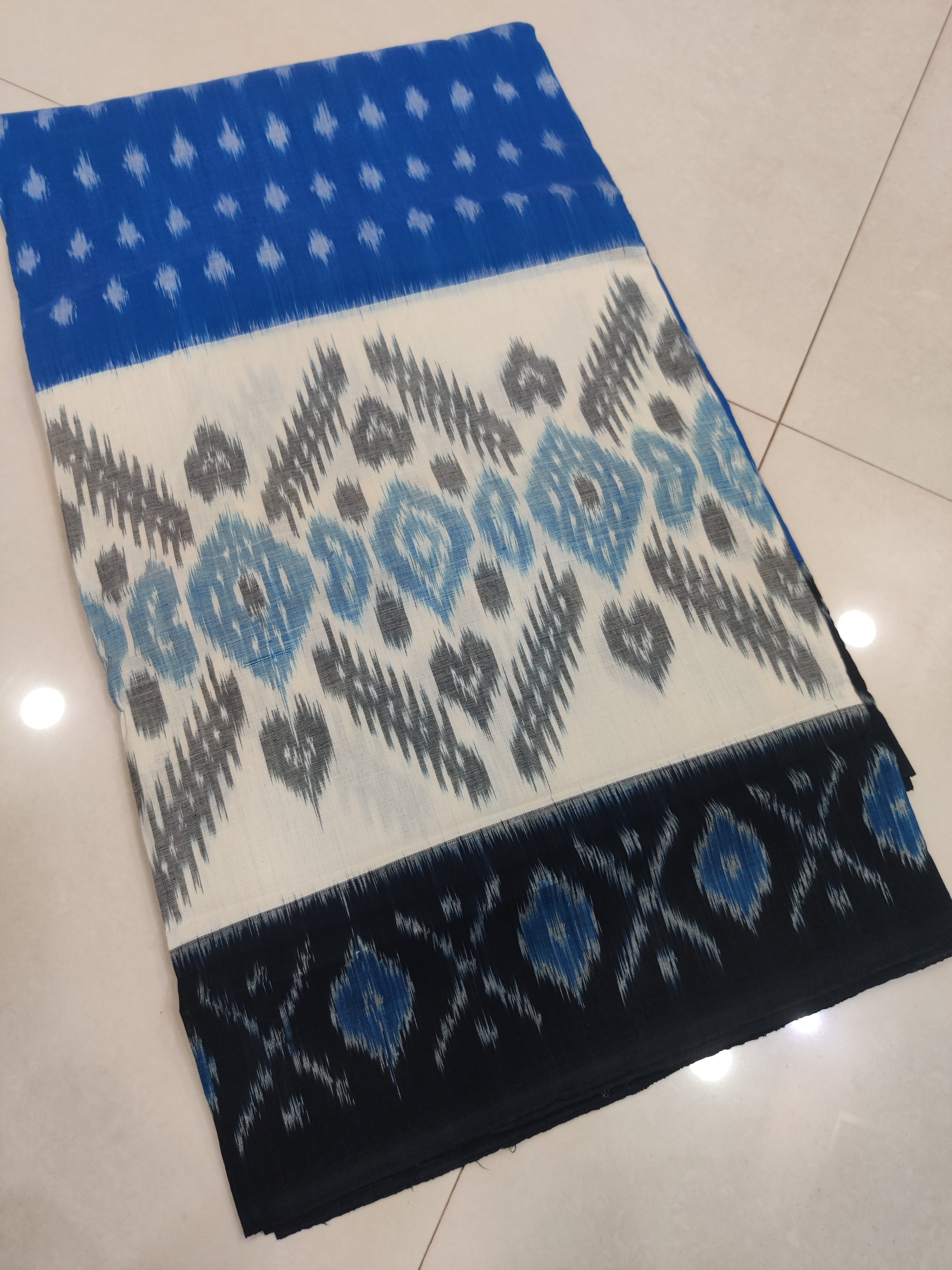 BLUE- MERCERISED PURE COTTON HANDLOOM POCHAMPALLY IKAT SAREE 117