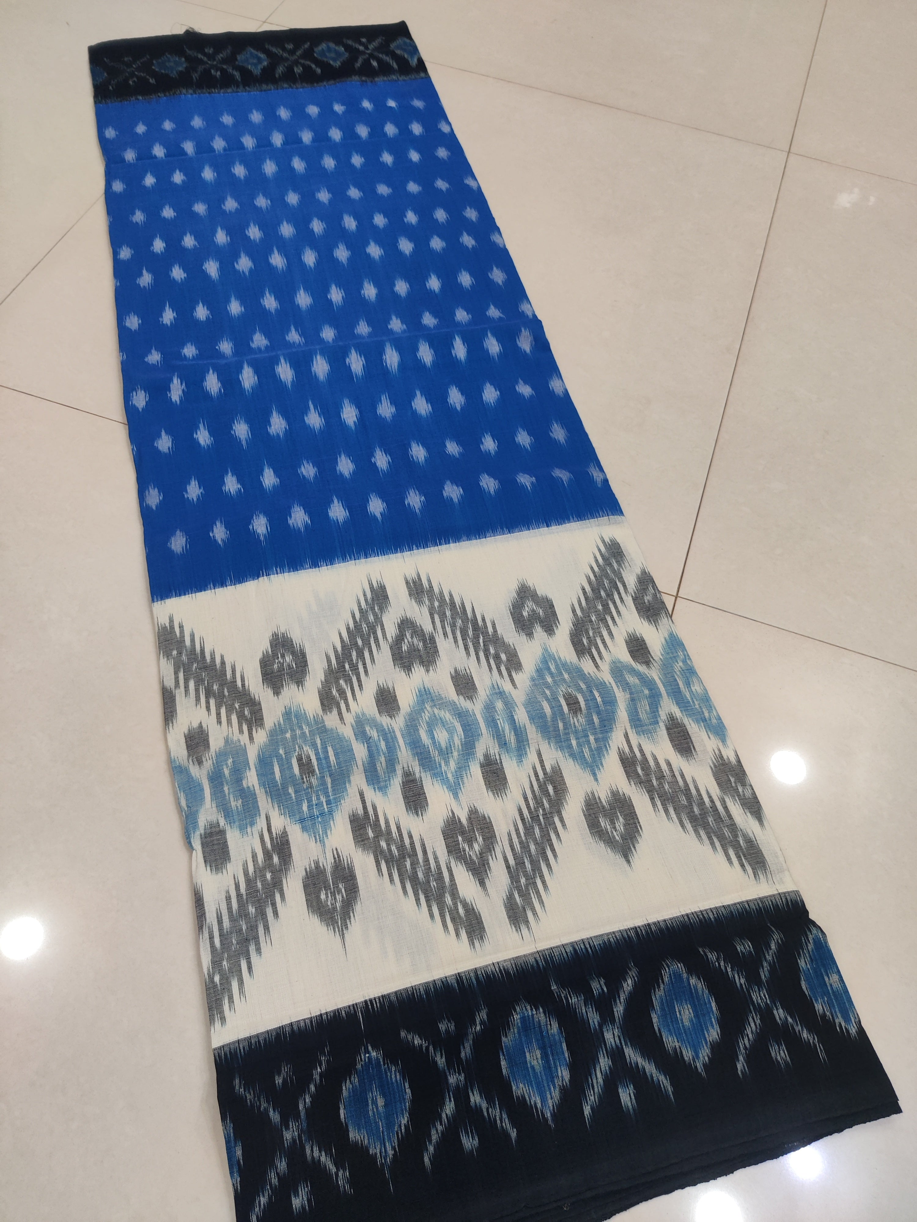 BLUE- MERCERISED PURE COTTON HANDLOOM POCHAMPALLY IKAT SAREE 117