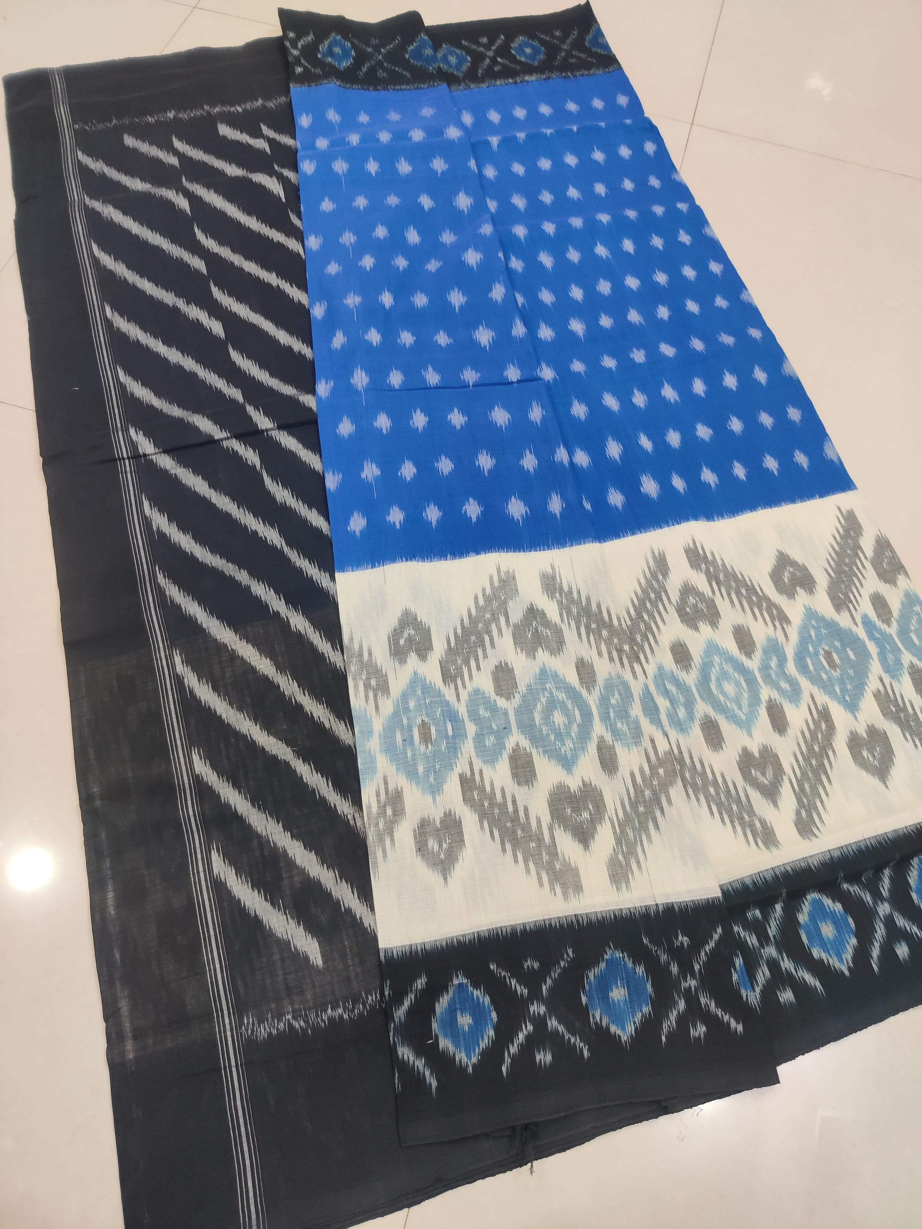 BLUE- MERCERISED PURE COTTON HANDLOOM POCHAMPALLY IKAT SAREE 117