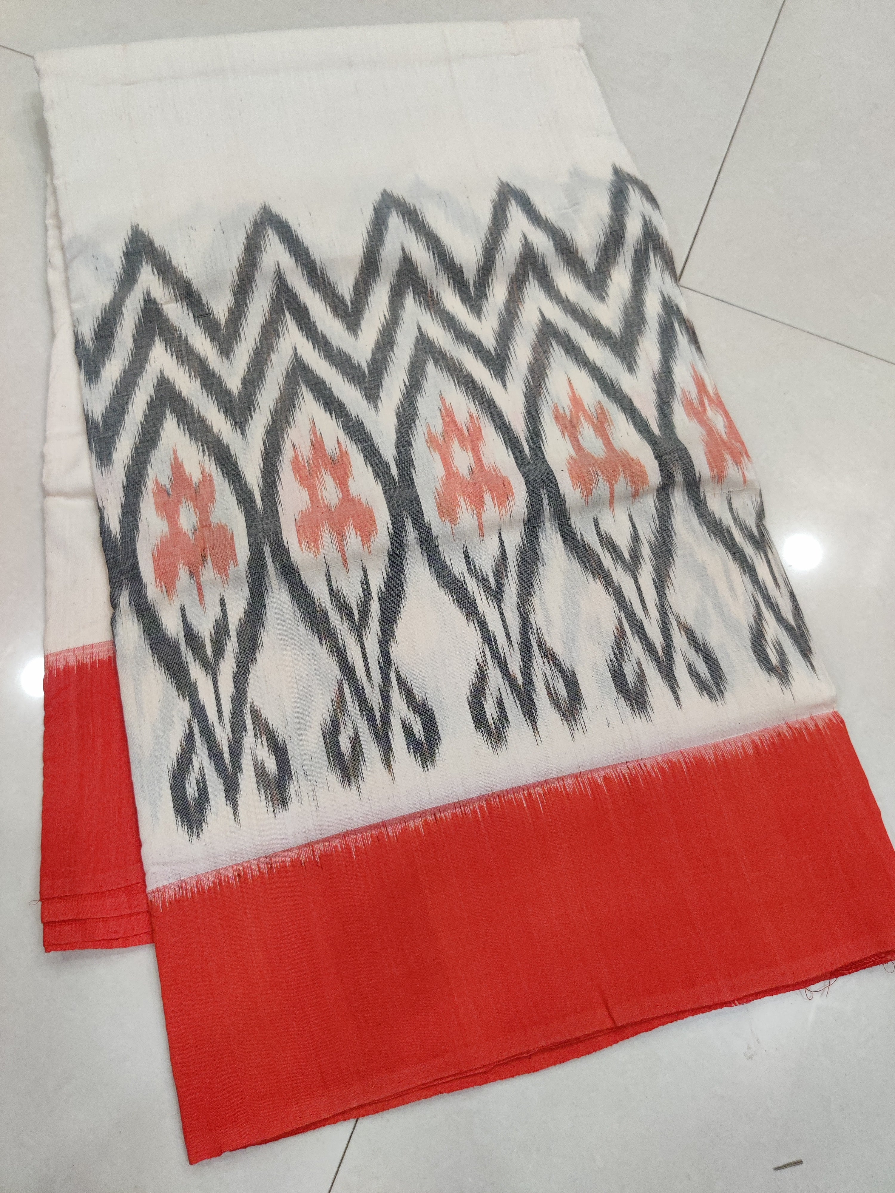 ORANGE - MERCERISED PURE COTTON HANDLOOM POCHAMPALLY IKAT SAREE 76