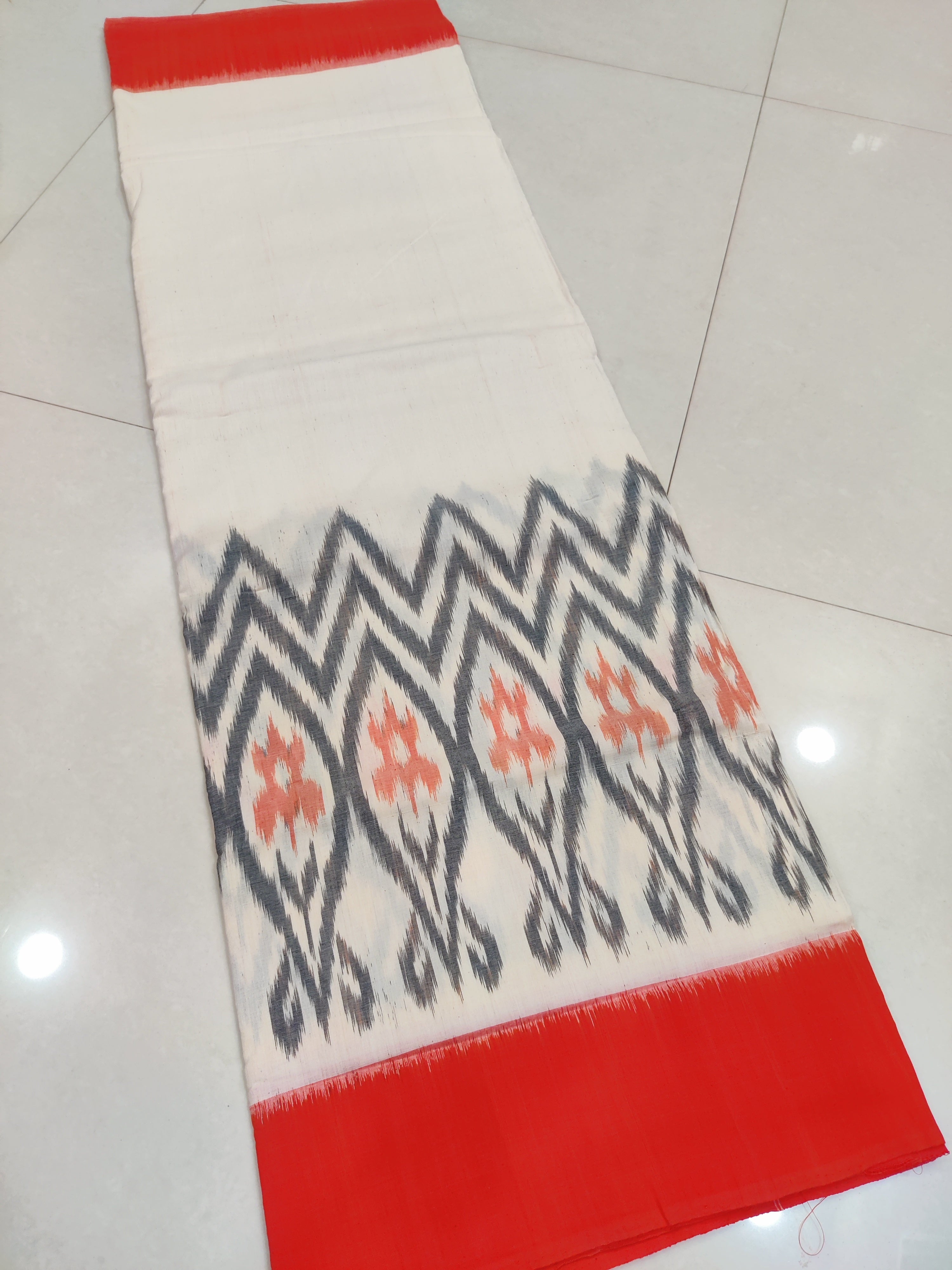 ORANGE - MERCERISED PURE COTTON HANDLOOM POCHAMPALLY IKAT SAREE 76