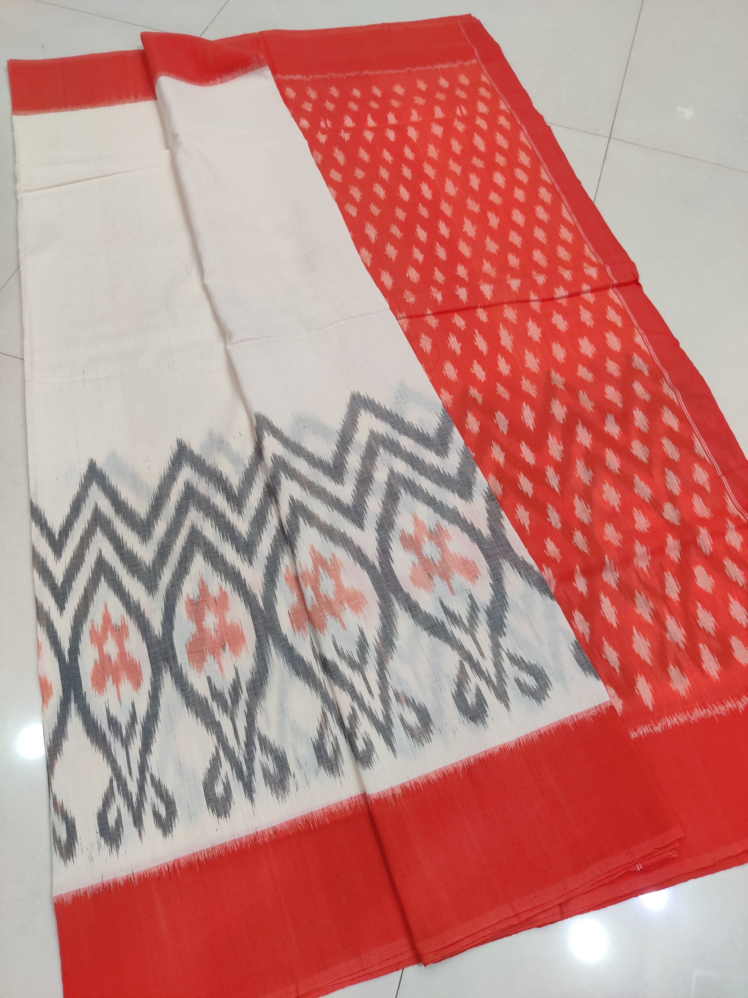 ORANGE - MERCERISED PURE COTTON HANDLOOM POCHAMPALLY IKAT SAREE 76