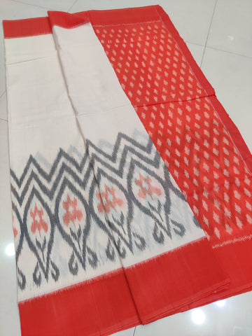 ORANGE - MERCERISED PURE COTTON HANDLOOM POCHAMPALLY IKAT SAREE 76