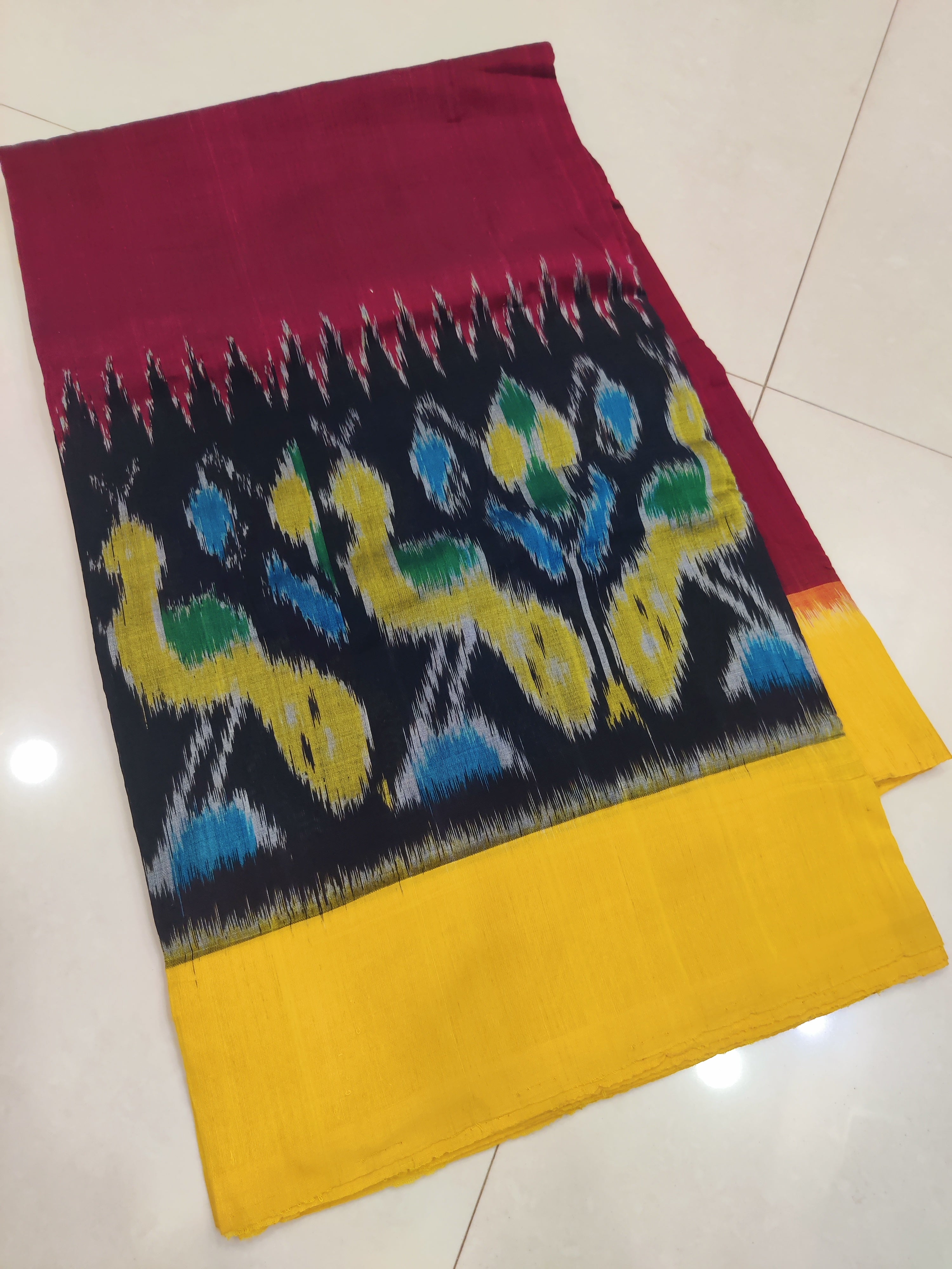 YELLOW- MERCERISED PURE COTTON HANDLOOM POCHAMPALLY IKAT SAREE 78