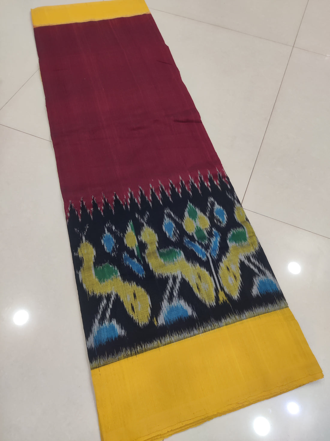YELLOW- MERCERISED PURE COTTON HANDLOOM POCHAMPALLY IKAT SAREE 78