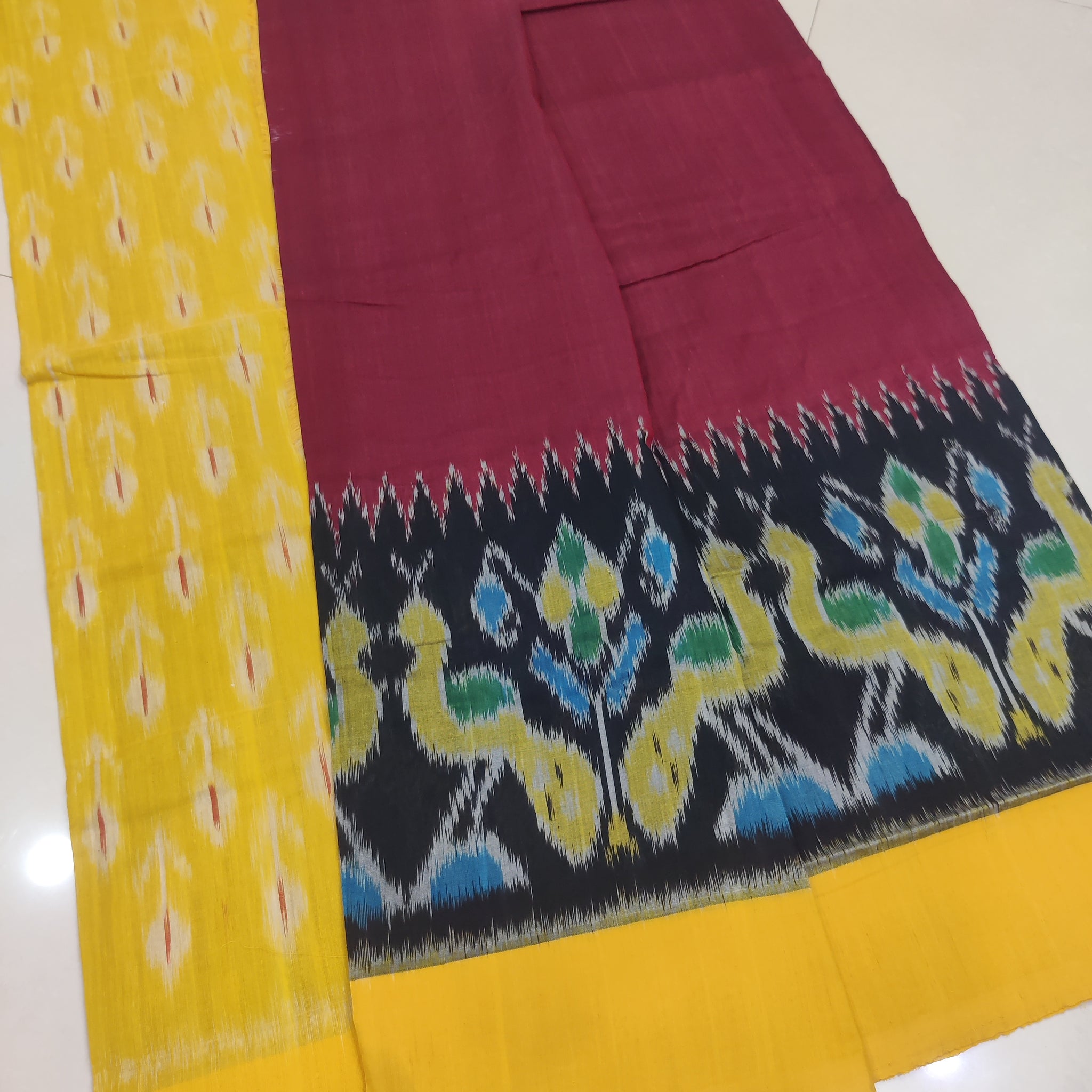 YELLOW- MERCERISED PURE COTTON HANDLOOM POCHAMPALLY IKAT SAREE 78