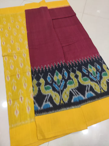 YELLOW- MERCERISED PURE COTTON HANDLOOM POCHAMPALLY IKAT SAREE 78