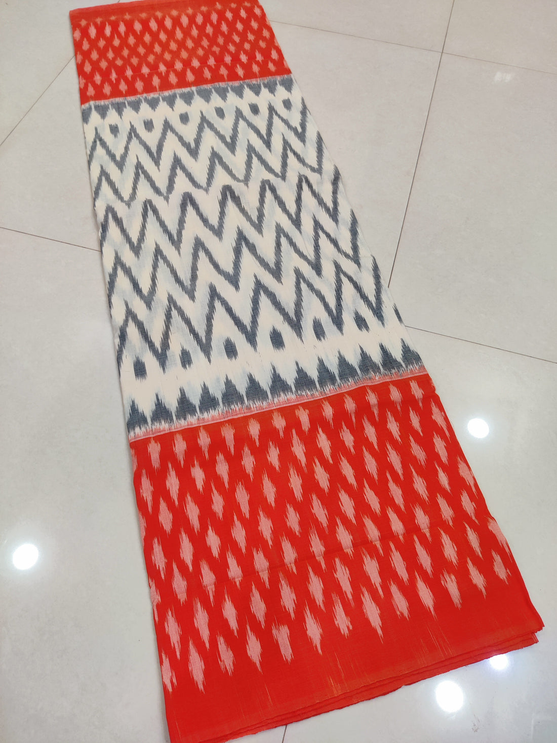 ORANGE - MERCERISED PURE COTTON HANDLOOM POCHAMPALLY IKAT SAREE 79