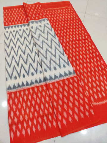 ORANGE - MERCERISED PURE COTTON HANDLOOM POCHAMPALLY IKAT SAREE 79