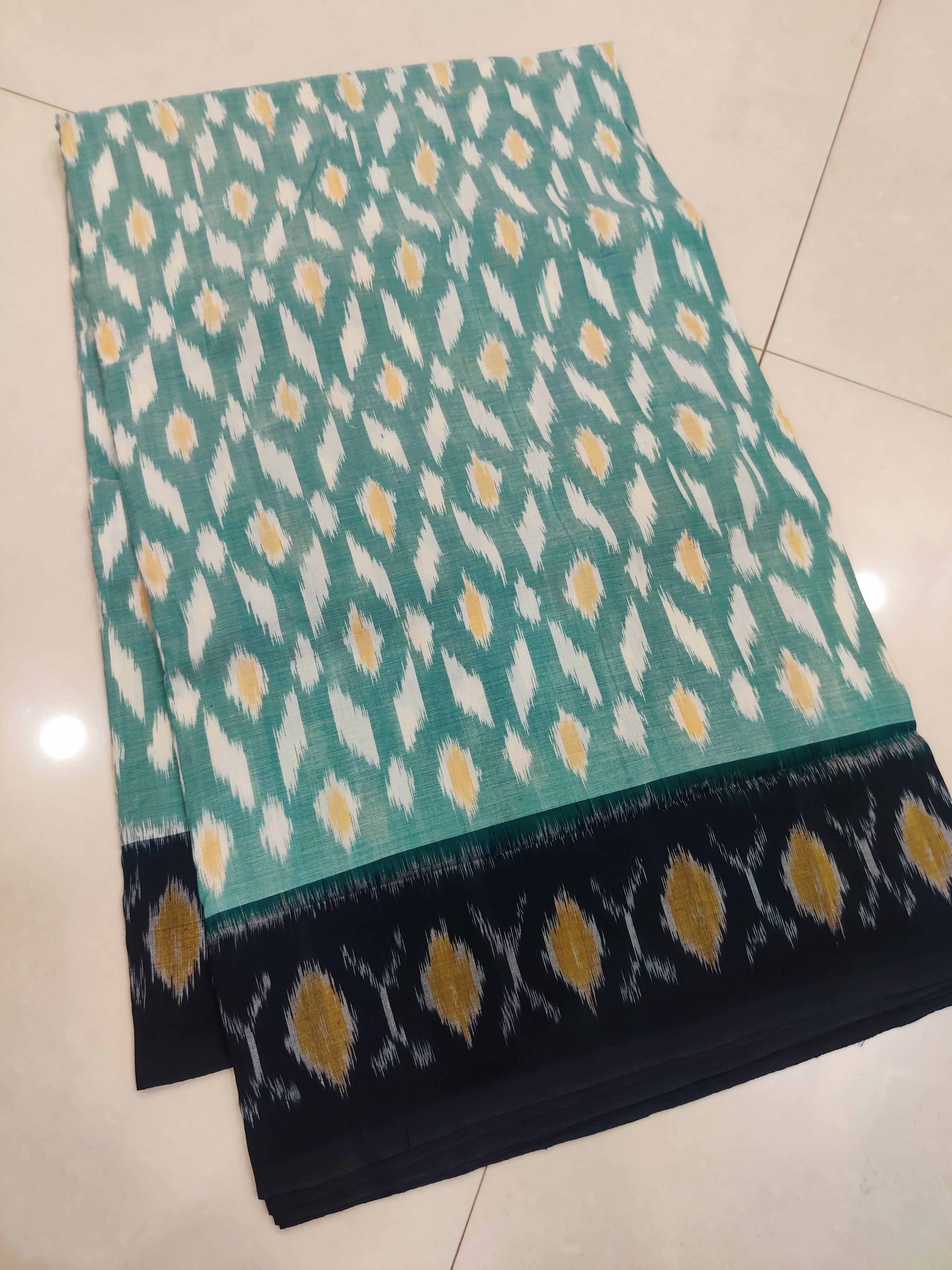 BLACK - MERCERISED PURE COTTON HANDLOOM POCHAMPALLY IKAT SAREE 80