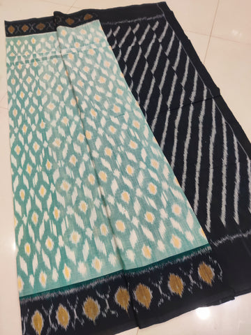 BLACK - MERCERISED PURE COTTON HANDLOOM POCHAMPALLY IKAT SAREE 80