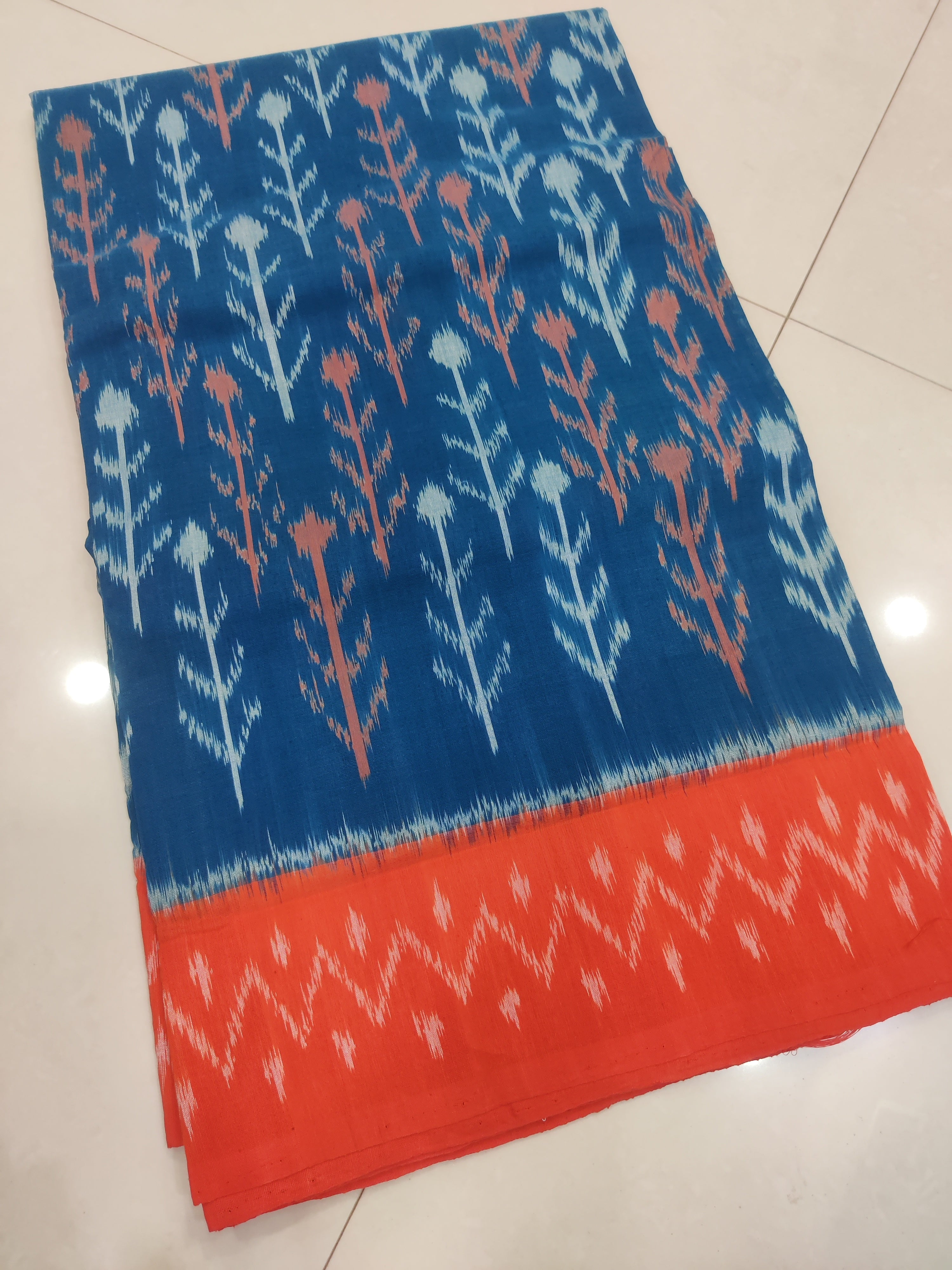 ORANGE - MERCERISED PURE COTTON HANDLOOM POCHAMPALLY IKAT SAREE 82