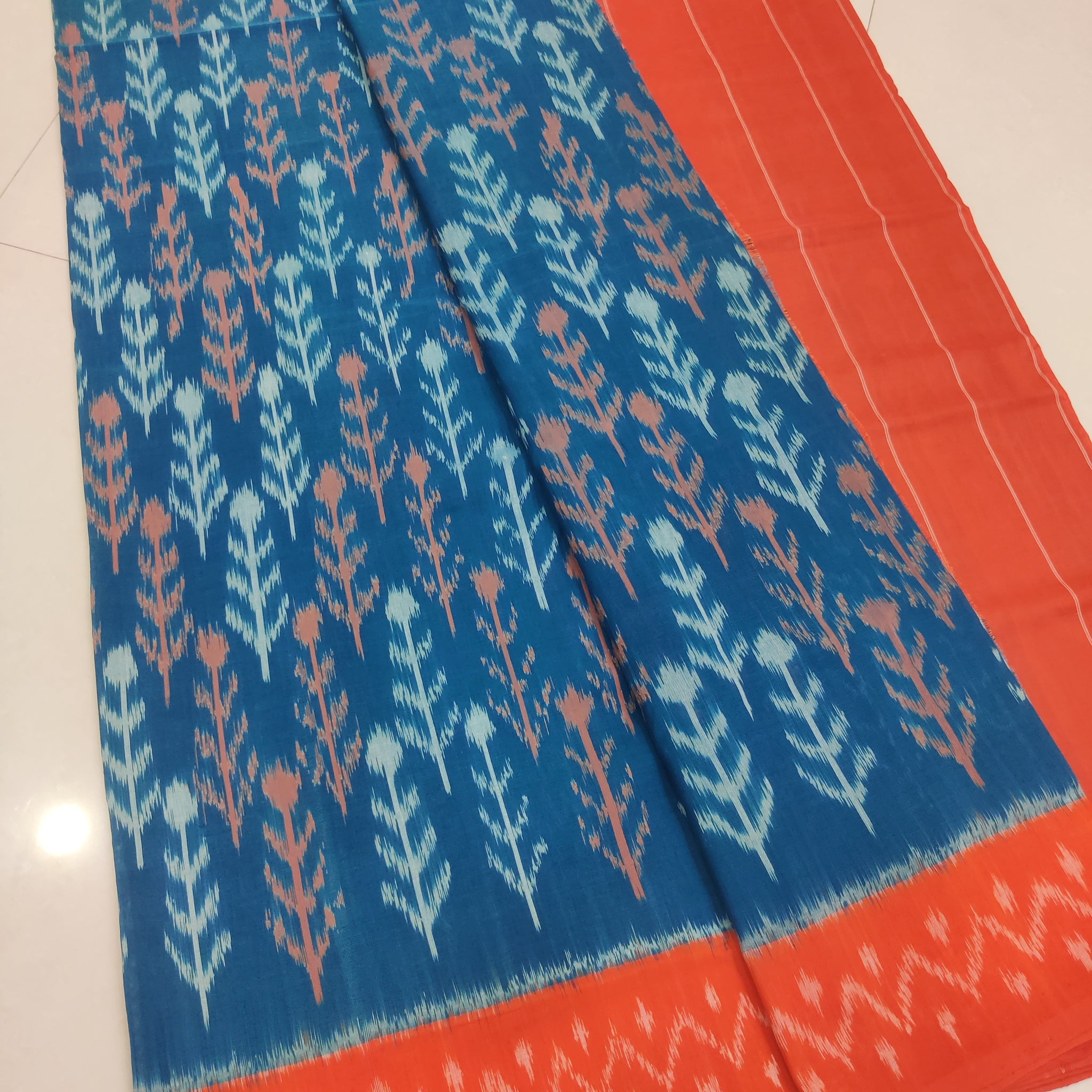 ORANGE - MERCERISED PURE COTTON HANDLOOM POCHAMPALLY IKAT SAREE 82