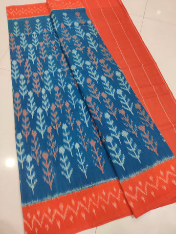 ORANGE - MERCERISED PURE COTTON HANDLOOM POCHAMPALLY IKAT SAREE 82