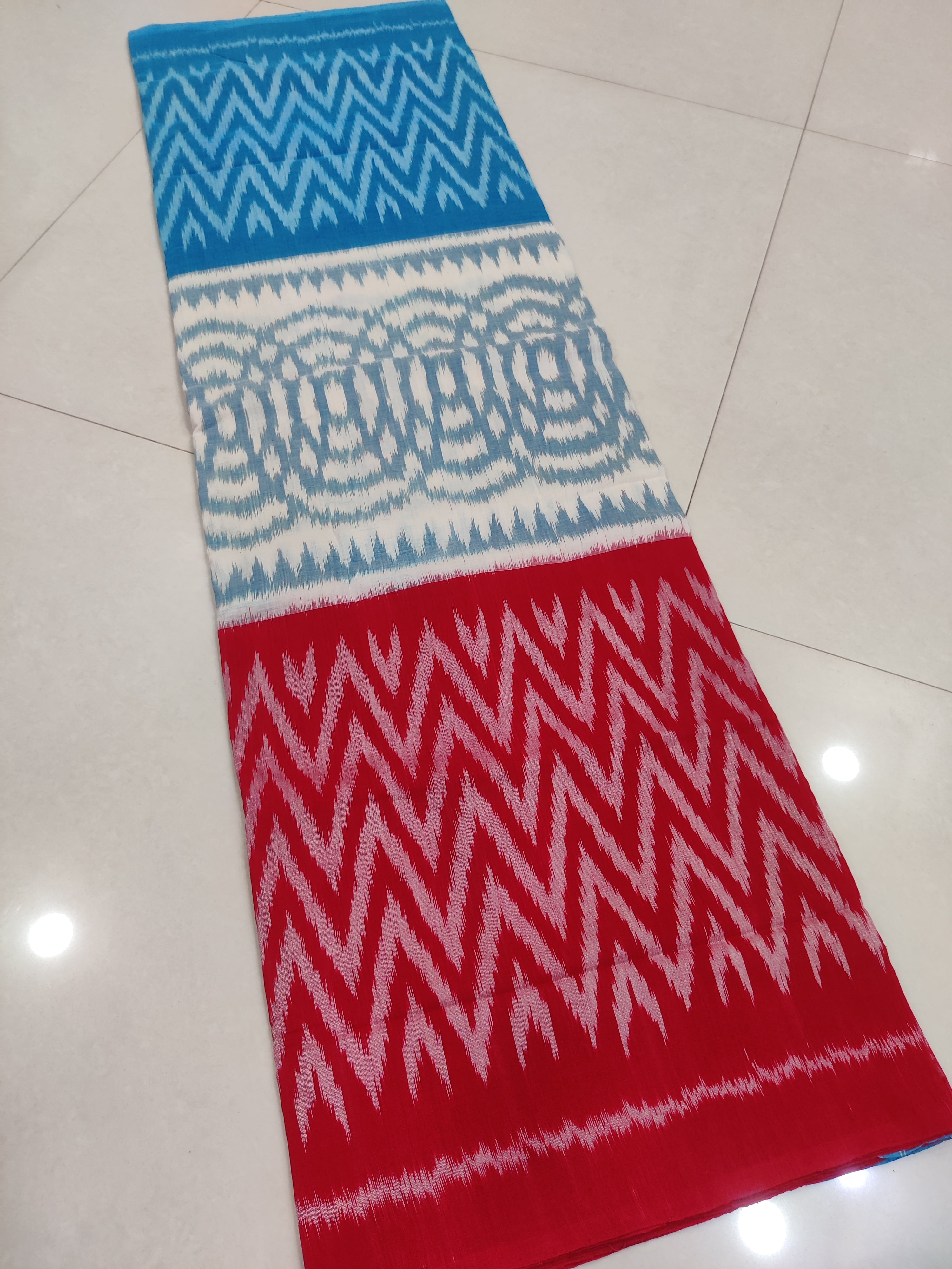 RED- MERCERISED PURE COTTON HANDLOOM POCHAMPALLY IKAT SAREE 84