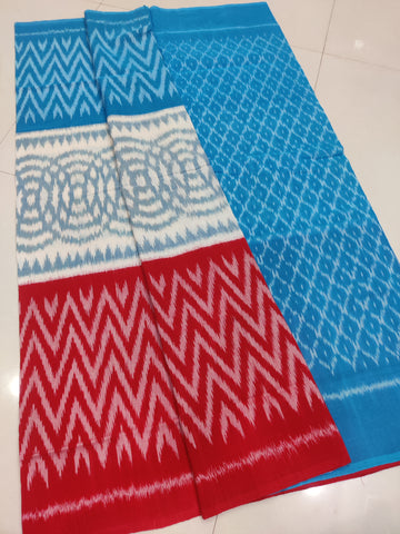 RED- MERCERISED PURE COTTON HANDLOOM POCHAMPALLY IKAT SAREE 84