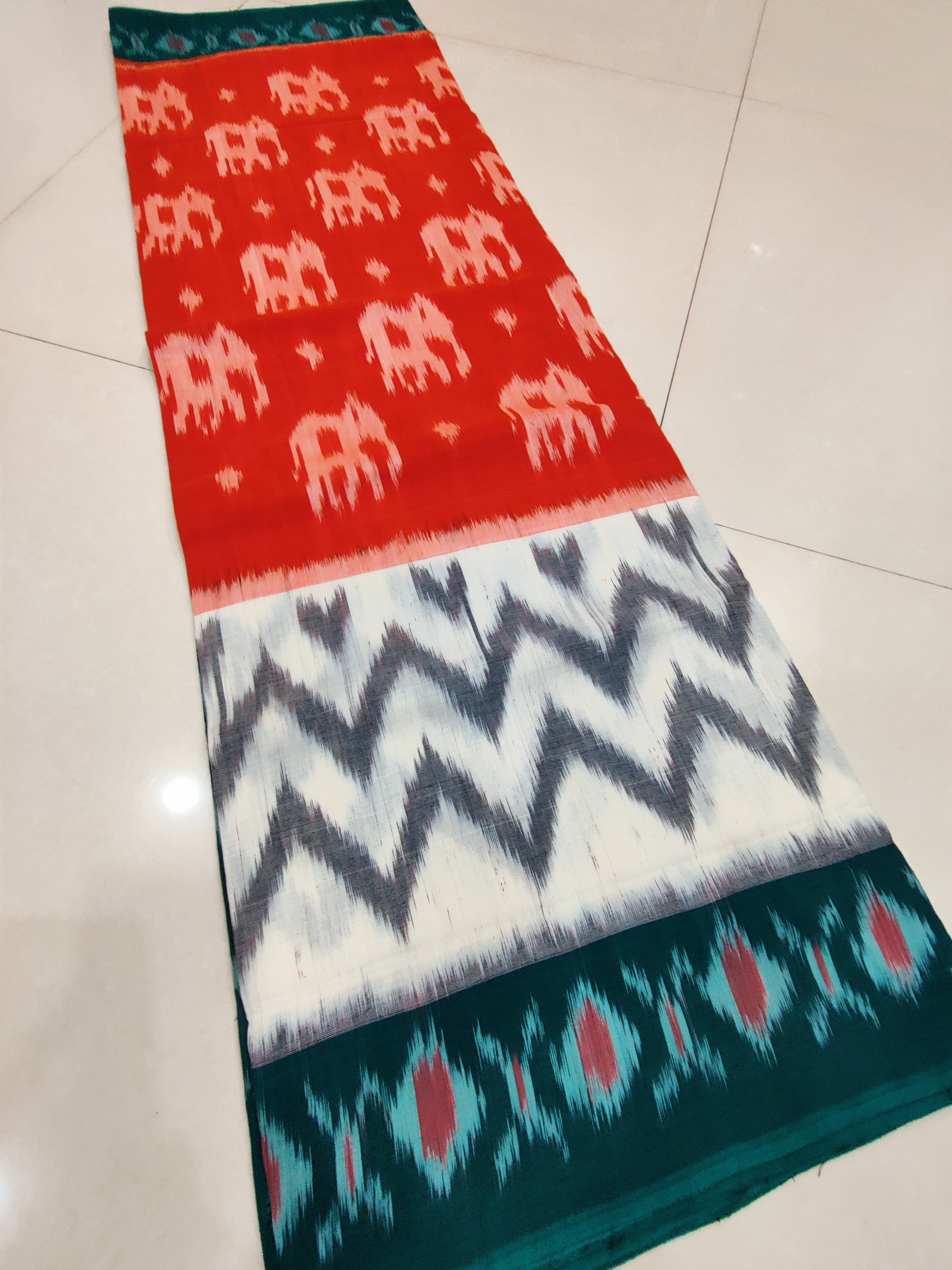 GREEN - MERCERISED PURE COTTON HANDLOOM POCHAMPALLY IKAT SAREE 85