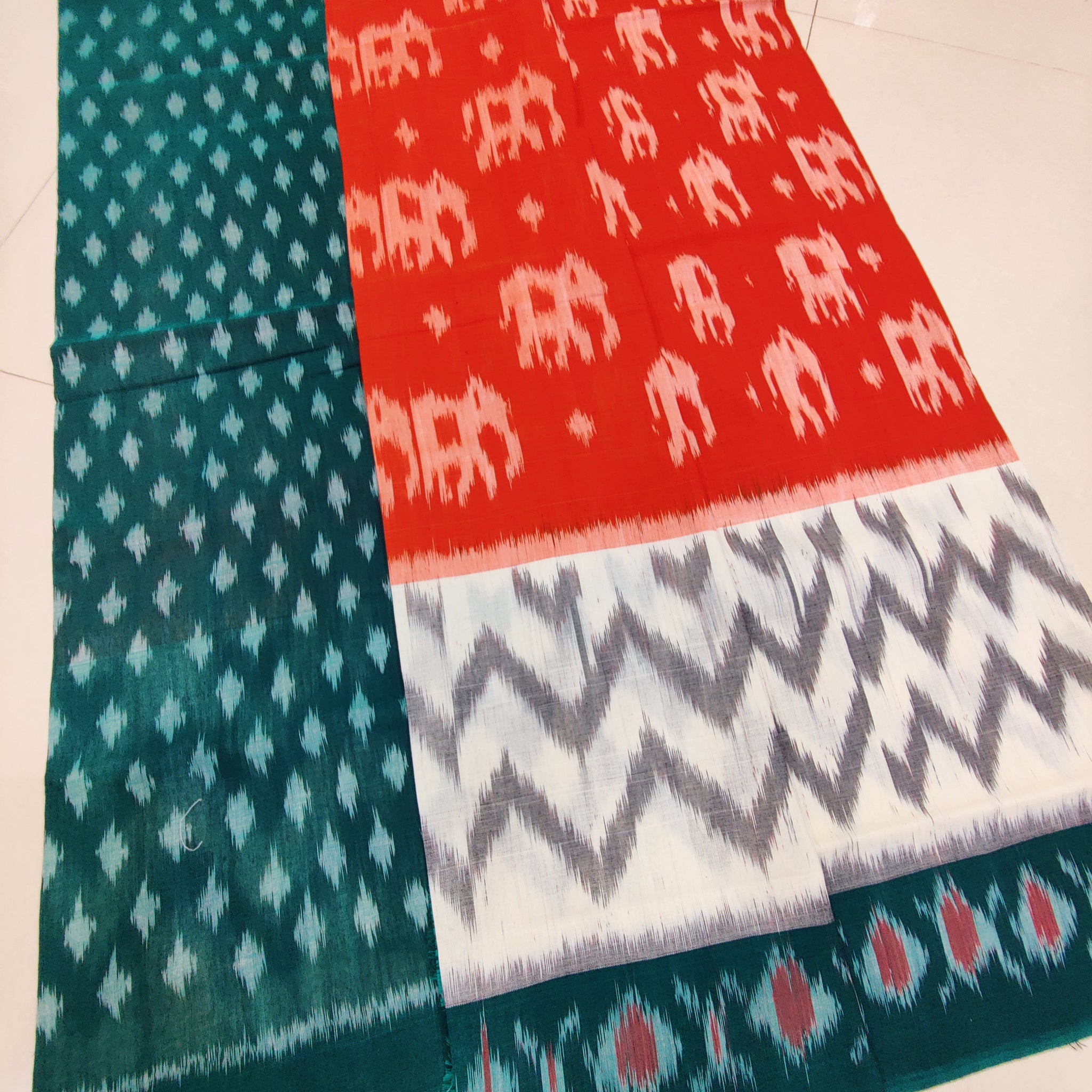 GREEN - MERCERISED PURE COTTON HANDLOOM POCHAMPALLY IKAT SAREE 85