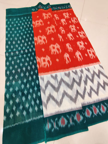 GREEN - MERCERISED PURE COTTON HANDLOOM POCHAMPALLY IKAT SAREE 85