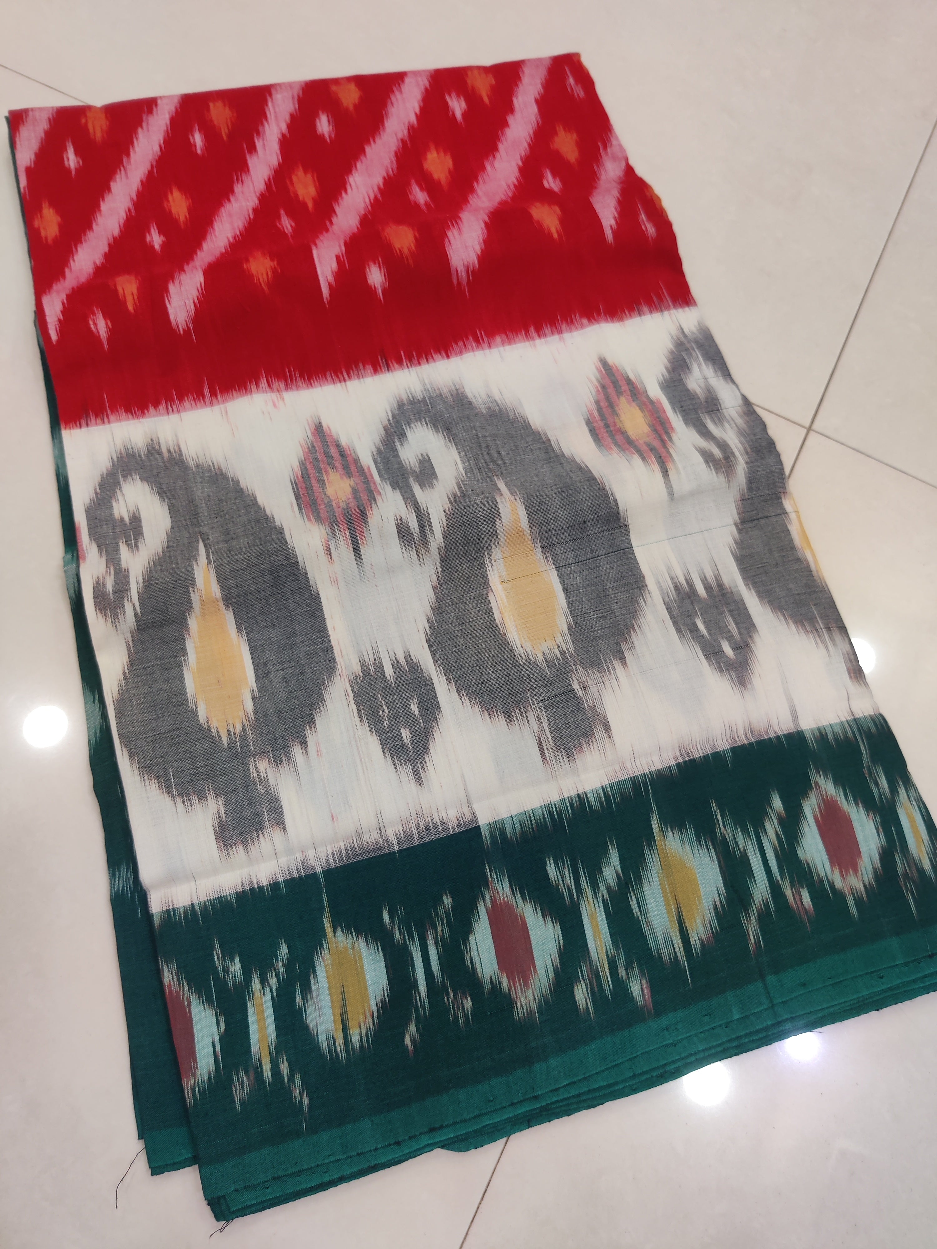 GREEN - MERCERISED PURE COTTON HANDLOOM POCHAMPALLY IKAT SAREE 86