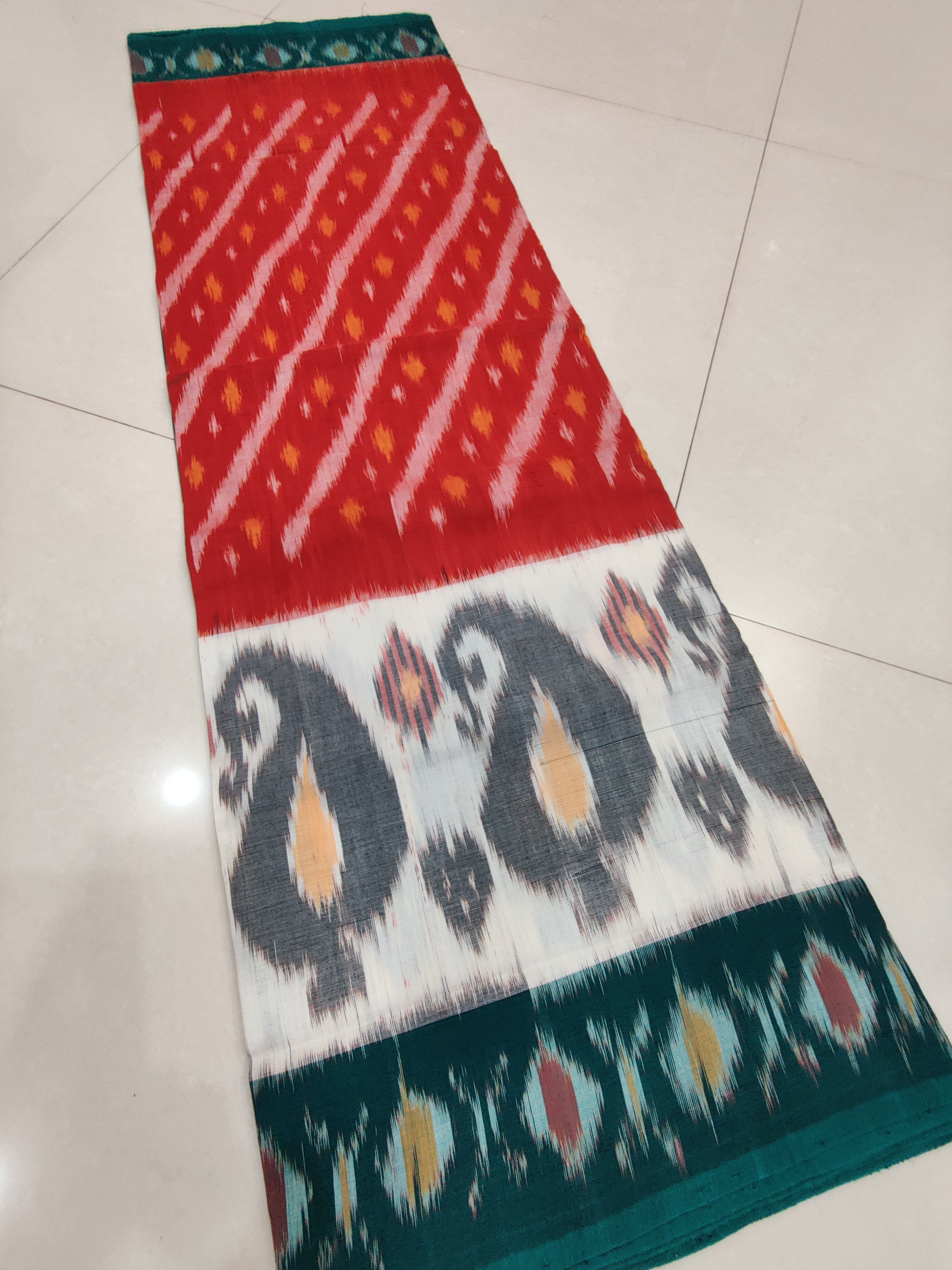 GREEN - MERCERISED PURE COTTON HANDLOOM POCHAMPALLY IKAT SAREE 86