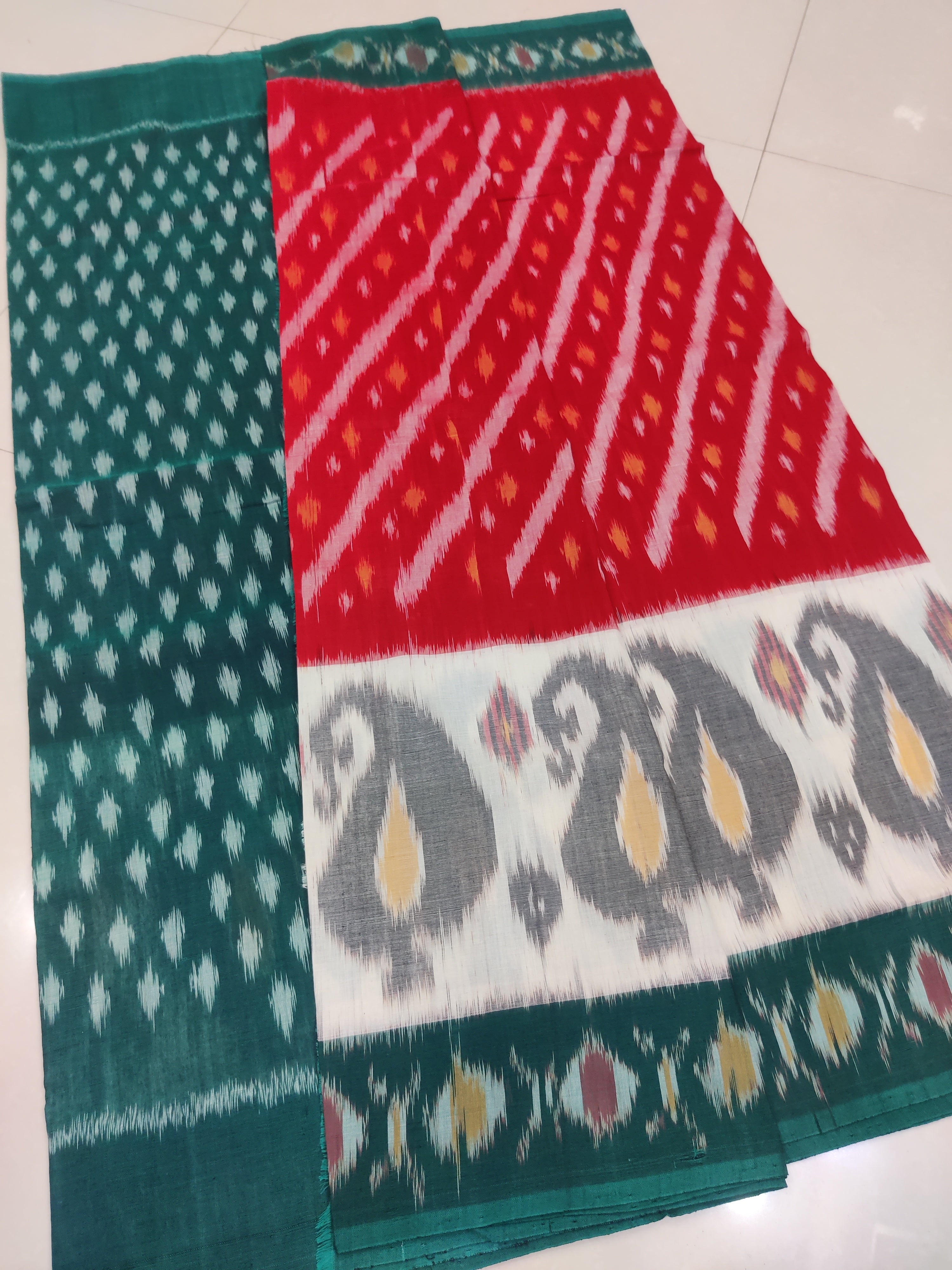 GREEN - MERCERISED PURE COTTON HANDLOOM POCHAMPALLY IKAT SAREE 86