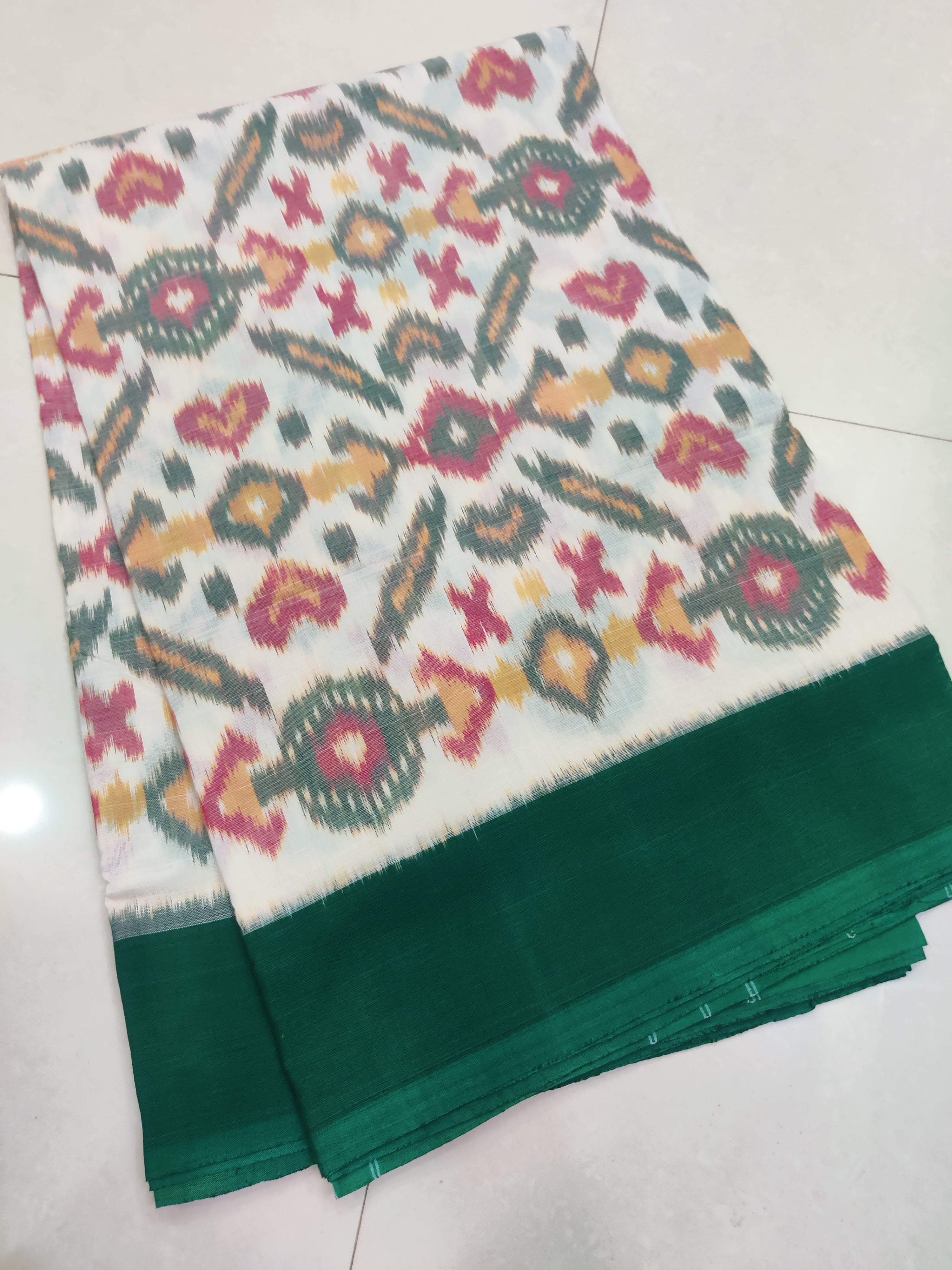 Green - MERCERISED PURE COTTON HANDLOOM POCHAMPALLY IKAT SAREE 27