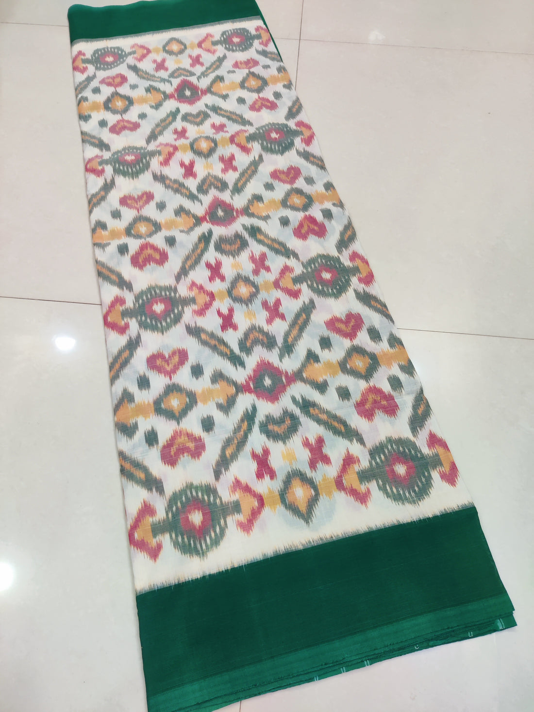 Green - MERCERISED PURE COTTON HANDLOOM POCHAMPALLY IKAT SAREE 27