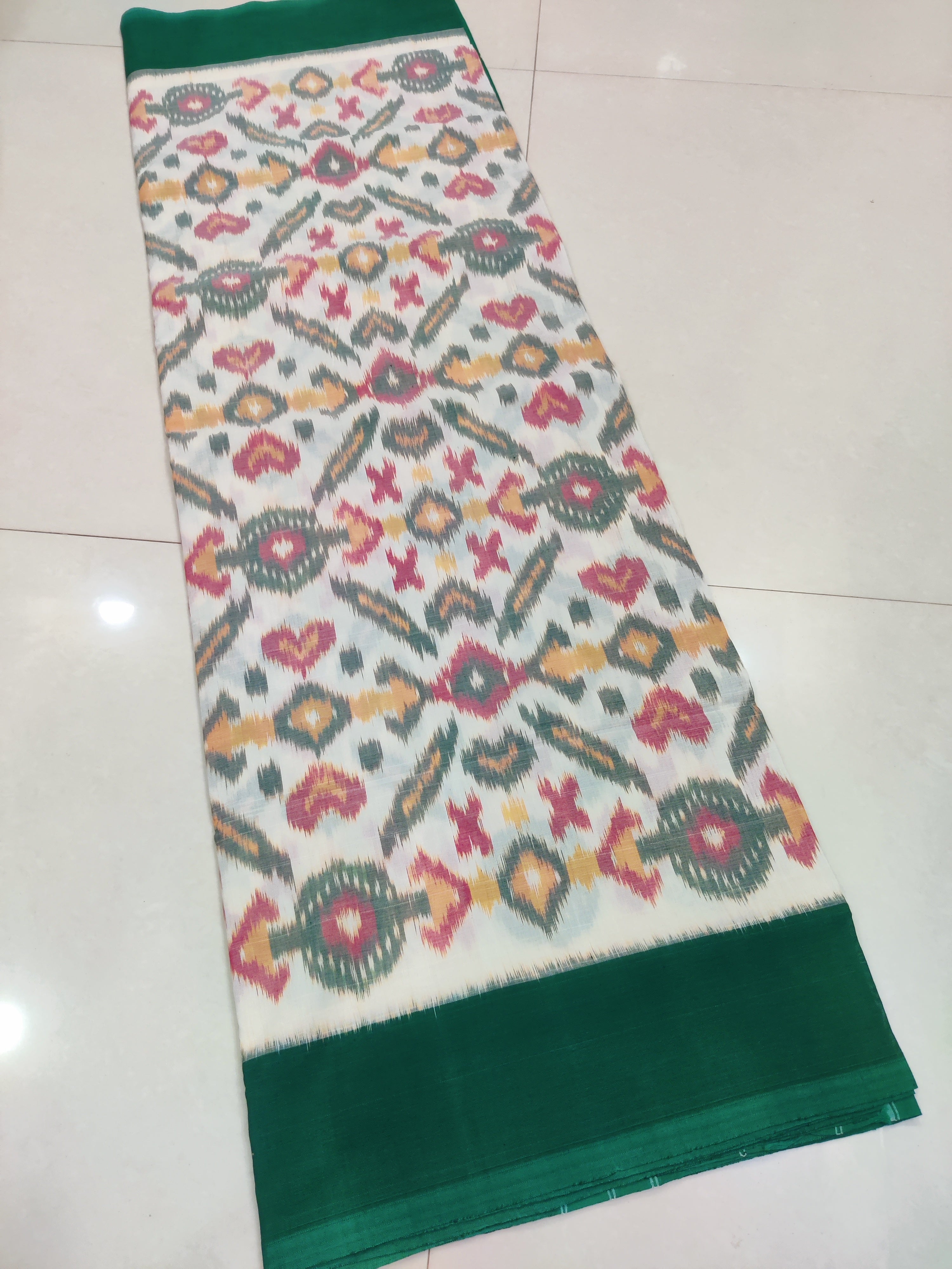 Green - MERCERISED PURE COTTON HANDLOOM POCHAMPALLY IKAT SAREE 27