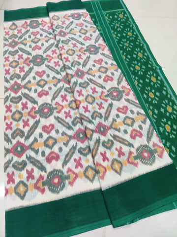 Green - MERCERISED PURE COTTON HANDLOOM POCHAMPALLY IKAT SAREE 27