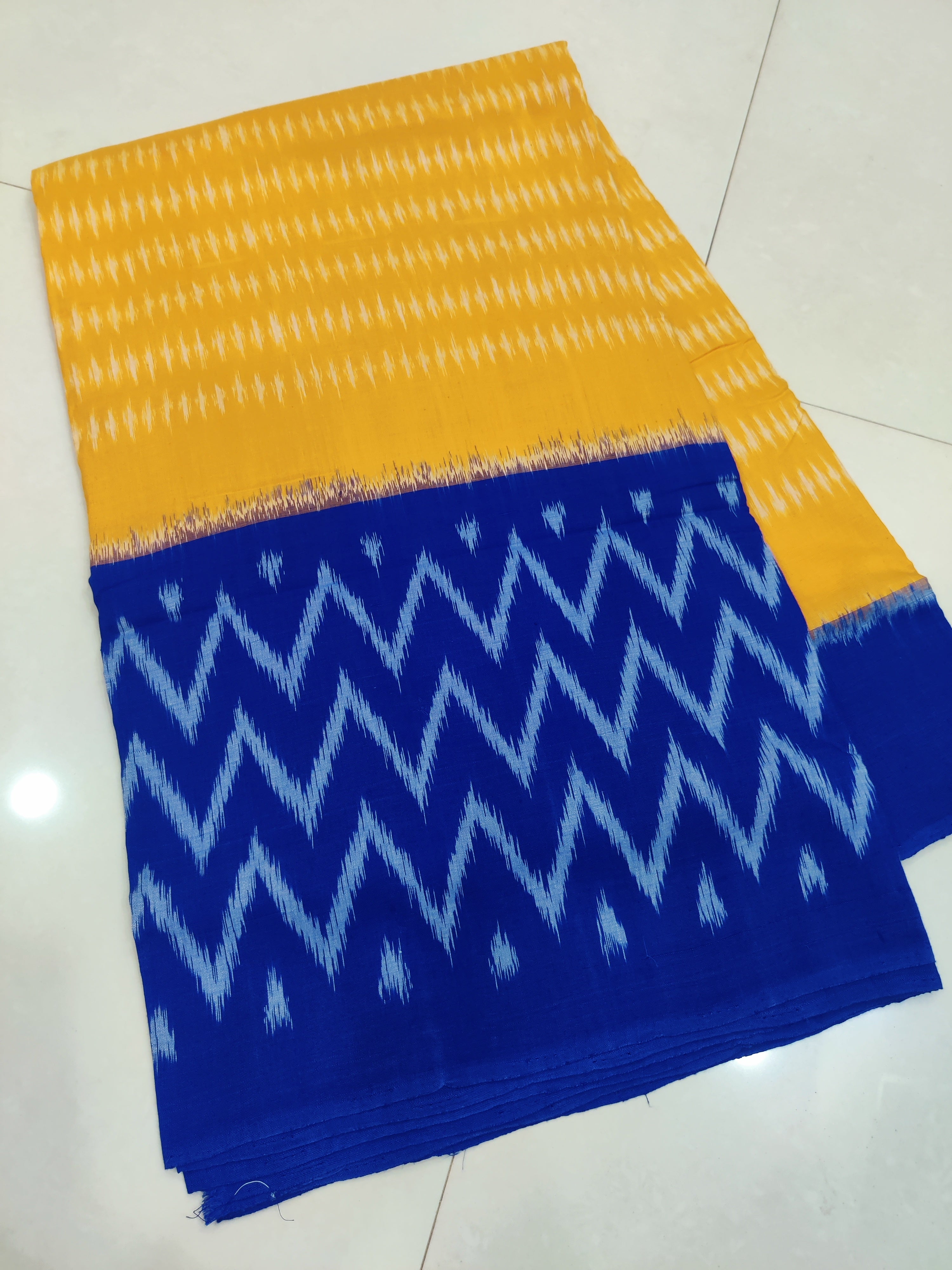 BLUE - MERCERISED PURE COTTON HANDLOOM POCHAMPALLY IKAT SAREE 91