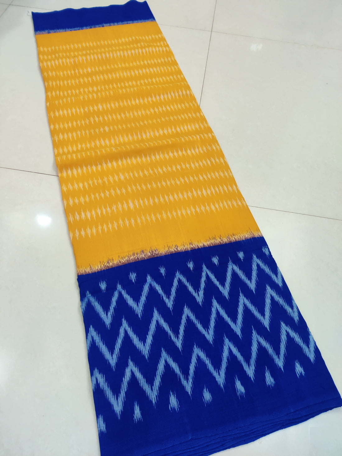 BLUE - MERCERISED PURE COTTON HANDLOOM POCHAMPALLY IKAT SAREE 91