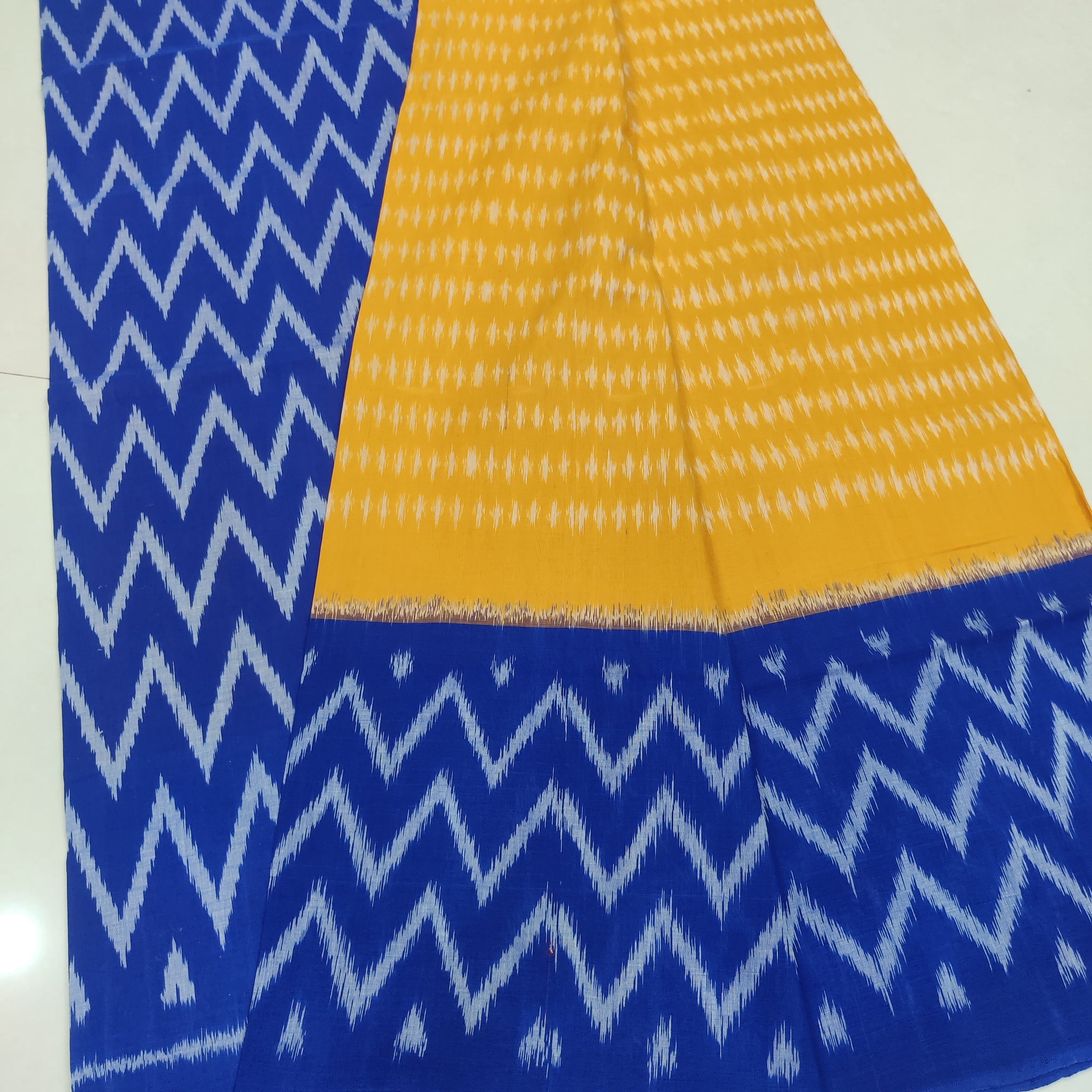 BLUE - MERCERISED PURE COTTON HANDLOOM POCHAMPALLY IKAT SAREE 91
