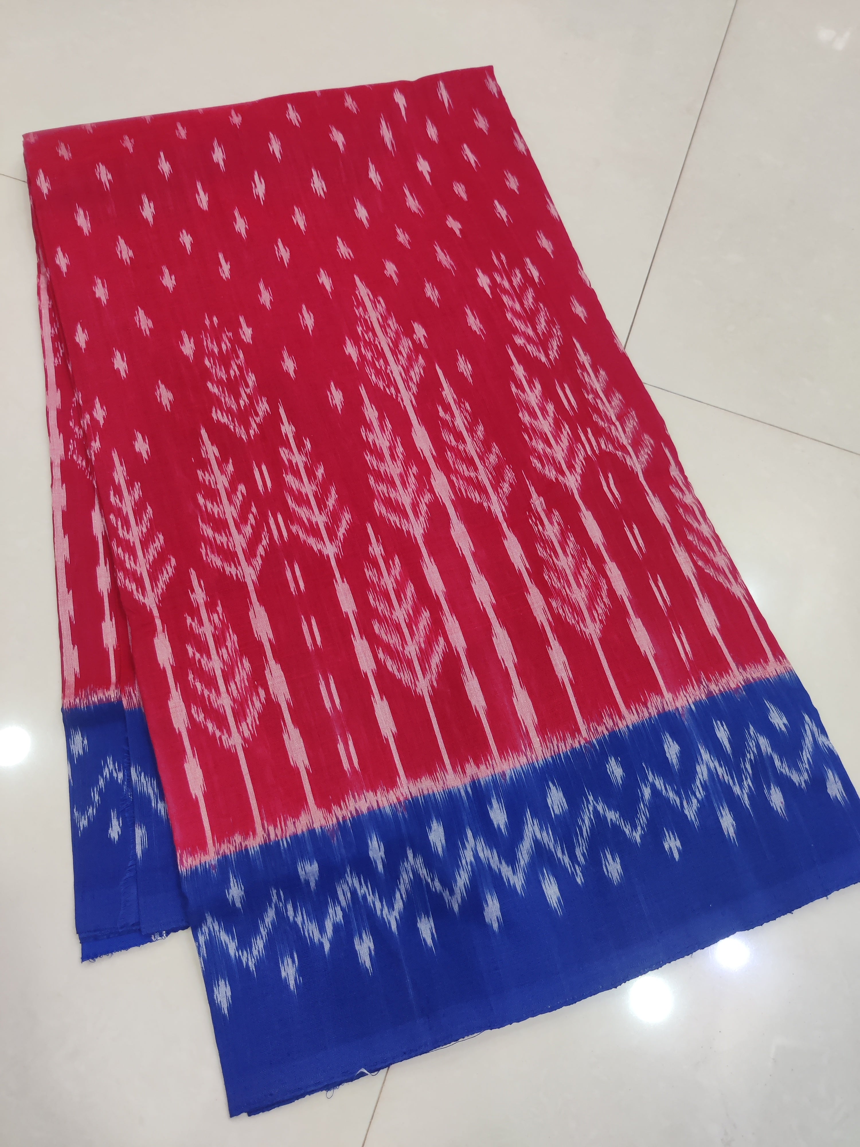 BLUE - MERCERISED PURE COTTON HANDLOOM POCHAMPALLY IKAT SAREE 92