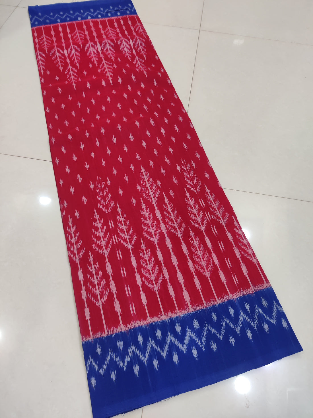 BLUE - MERCERISED PURE COTTON HANDLOOM POCHAMPALLY IKAT SAREE 92